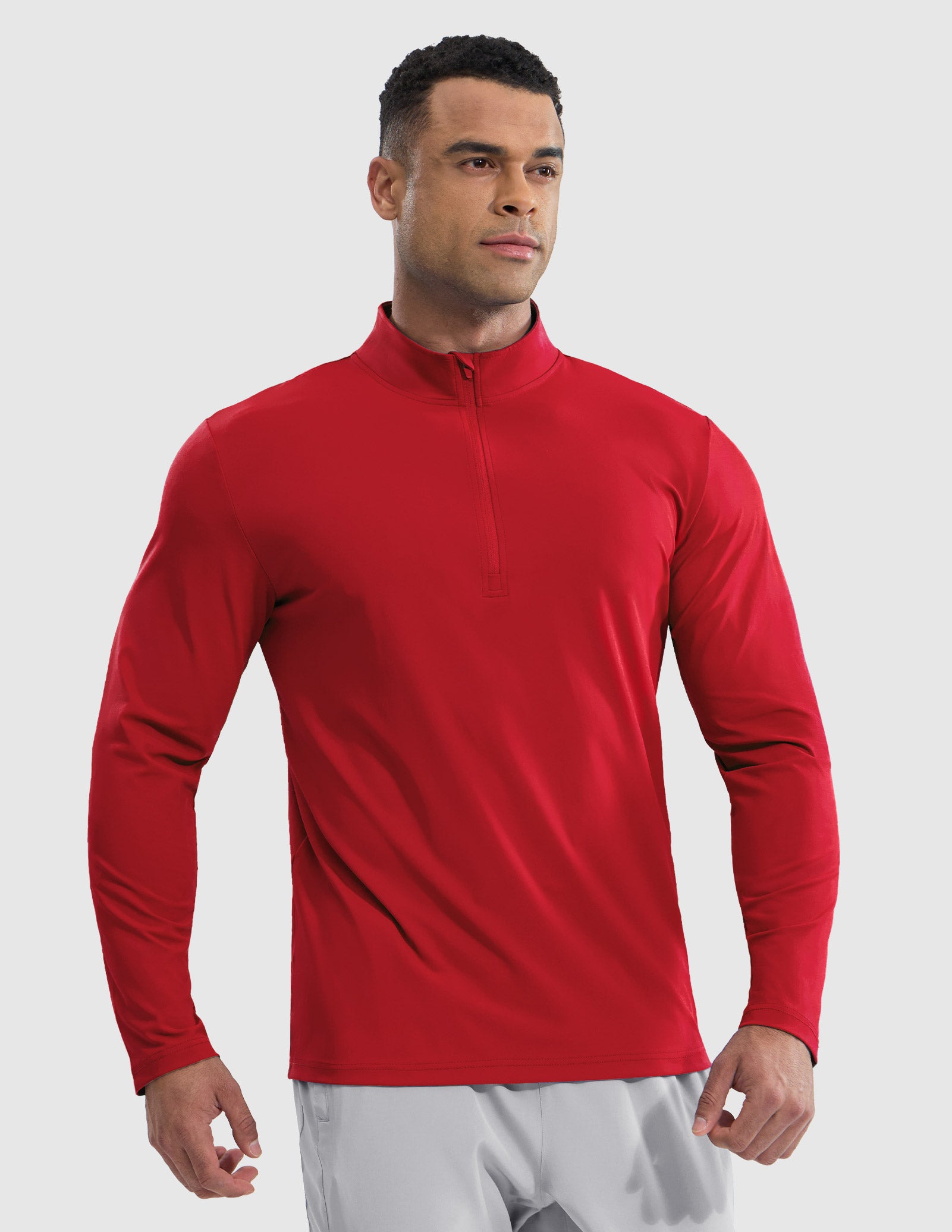 MIER Men’s Quarter Zip Running Long Sleeve, Quick Dry and Reflective Men's Shirt Red / S