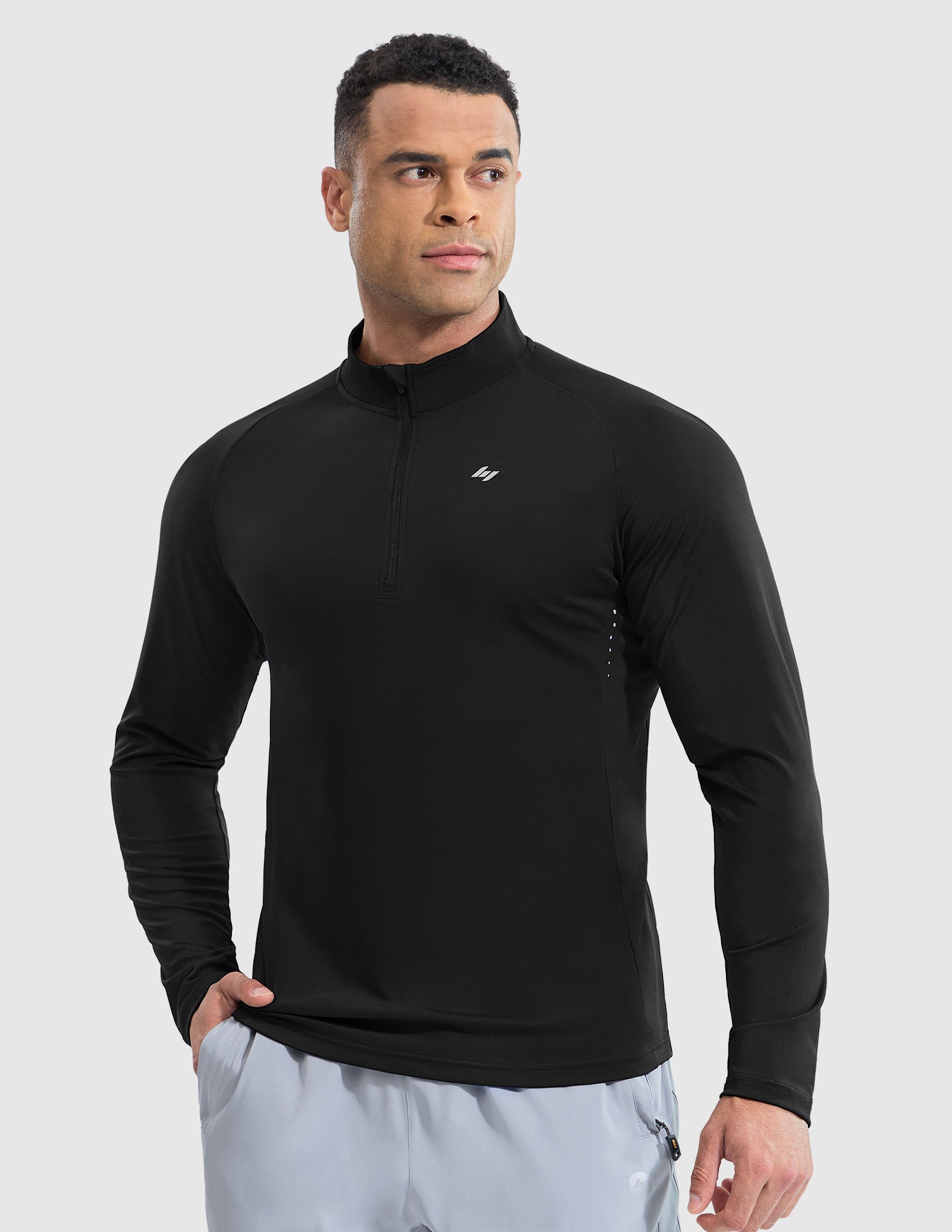 MIER Lightweight Quarter Zip Running Shirt, Breathable and Sun Protection Men's T-Shirts Black / S