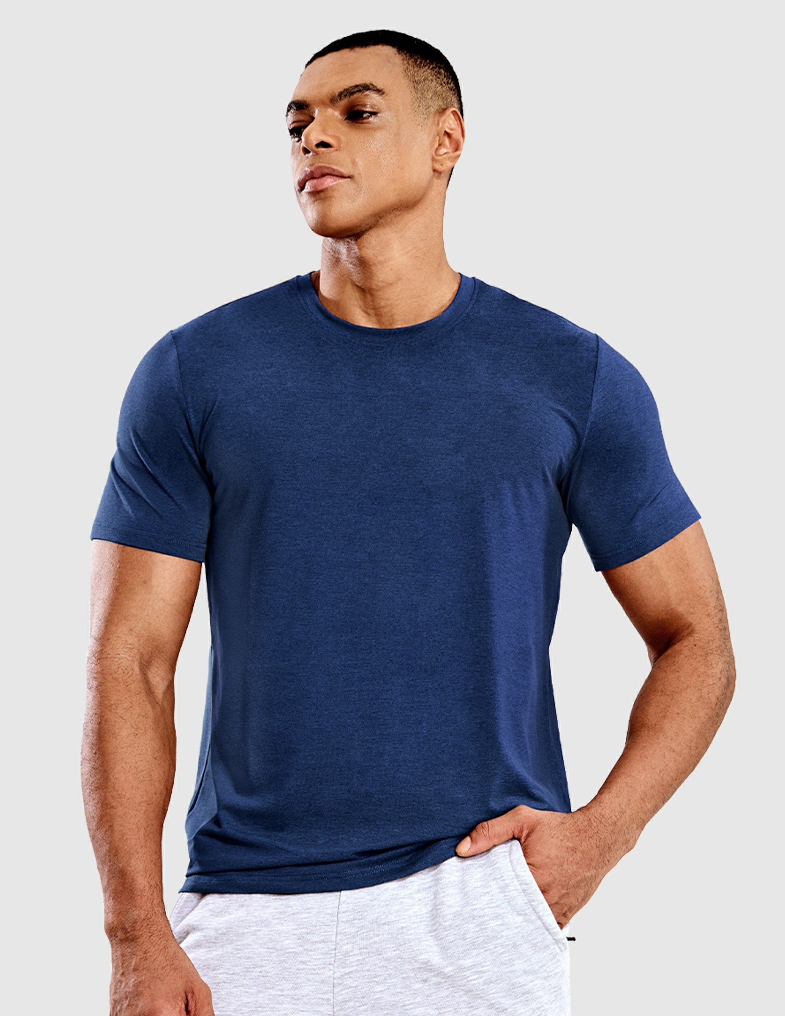 MIER Men’s Buttery Soft Short Sleeve Dry Fit Athletic T-Shirt Men's Shirt Heather Navy / S