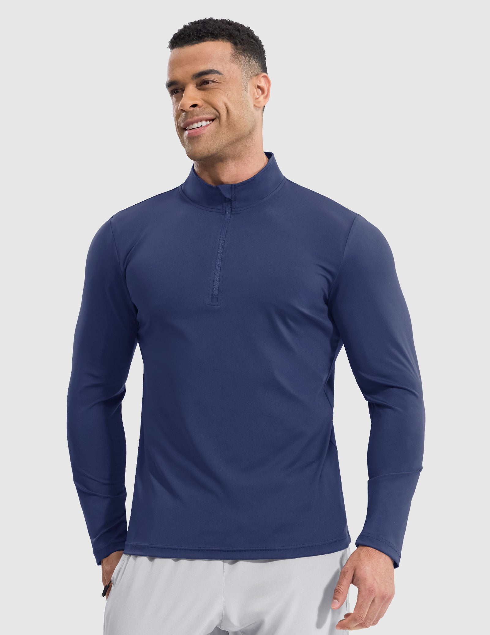 MIER Men’s Quarter Zip Running Long Sleeve, Quick Dry and Reflective Men's Shirt Dark Dusty Blue / S