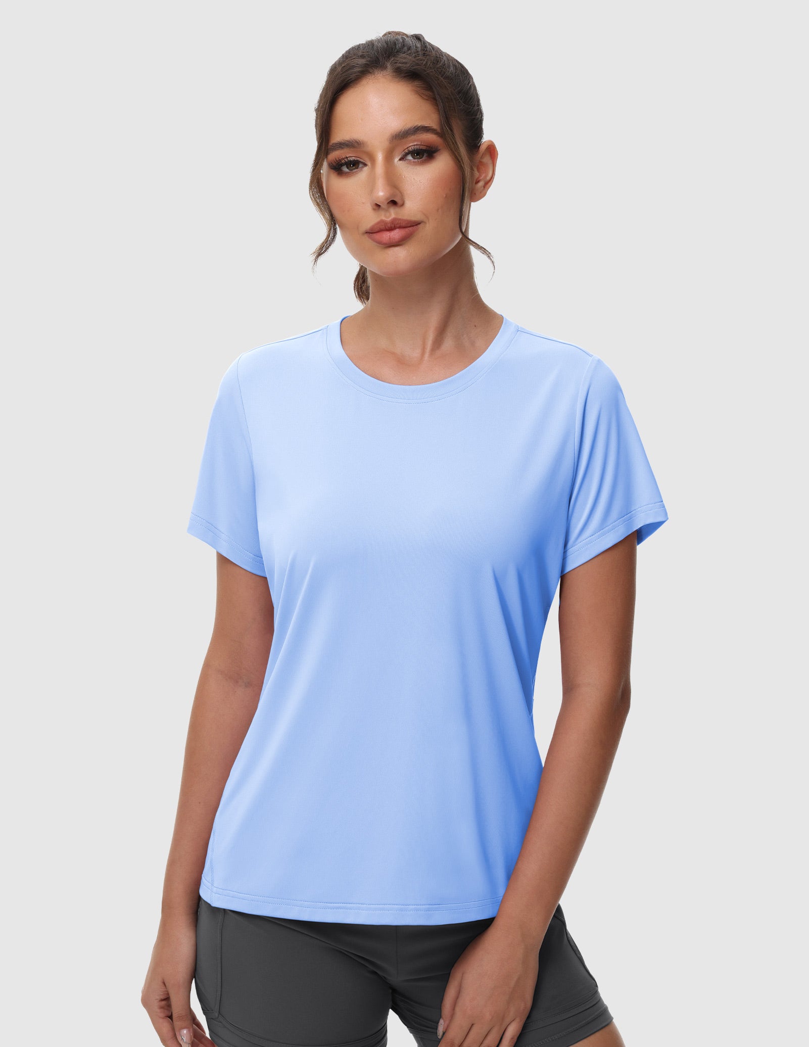 MIER Women's Athletic Running Tee Comfortable Lightweight and Breathable Women Active Shirt Light Blue / XS