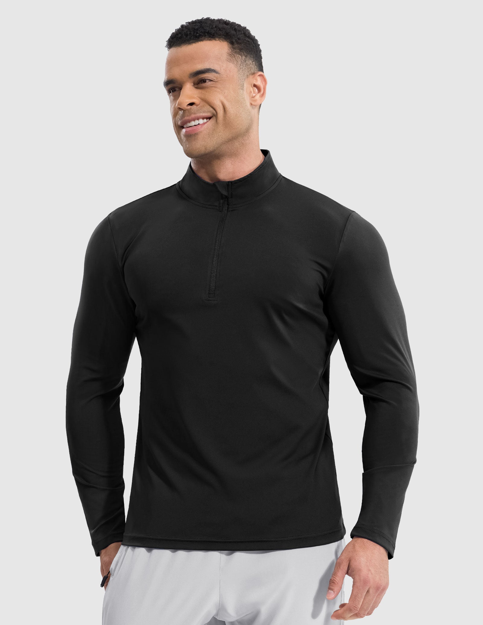 MIER Men’s Quarter Zip Running Long Sleeve, Quick Dry and Reflective Men's Shirt Black / S