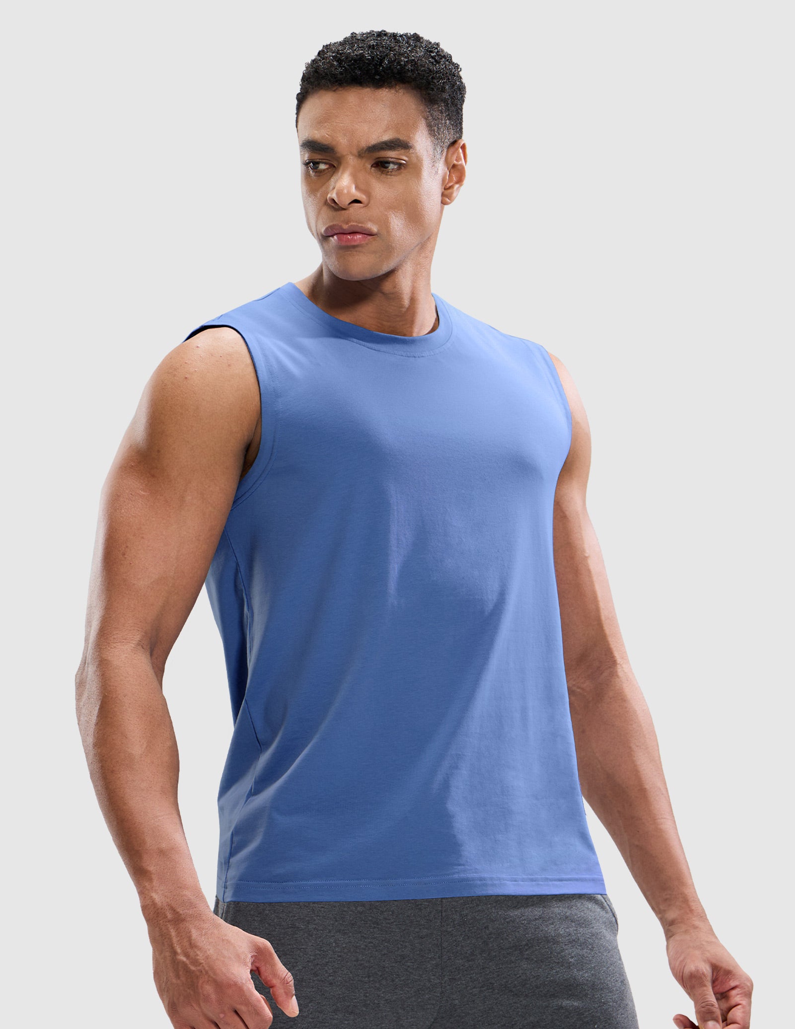 MIER Cotton Blend Running Tank for Men Stretchable and Moisture Wicking Men's Tank Top Dusty Blue / S