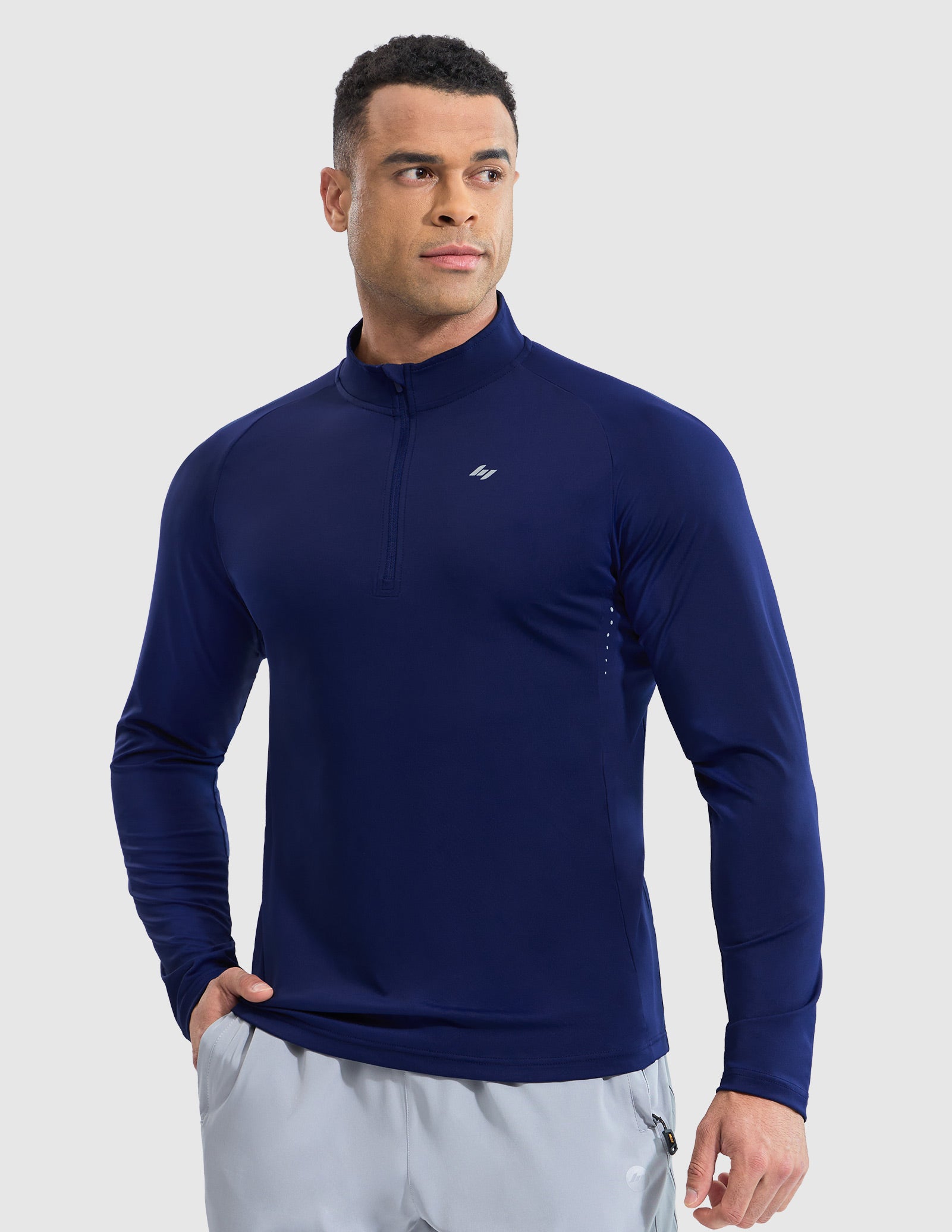 MIER Lightweight Quarter Zip Running Shirt, Breathable and Sun Protection Men's T-Shirts Navy / S