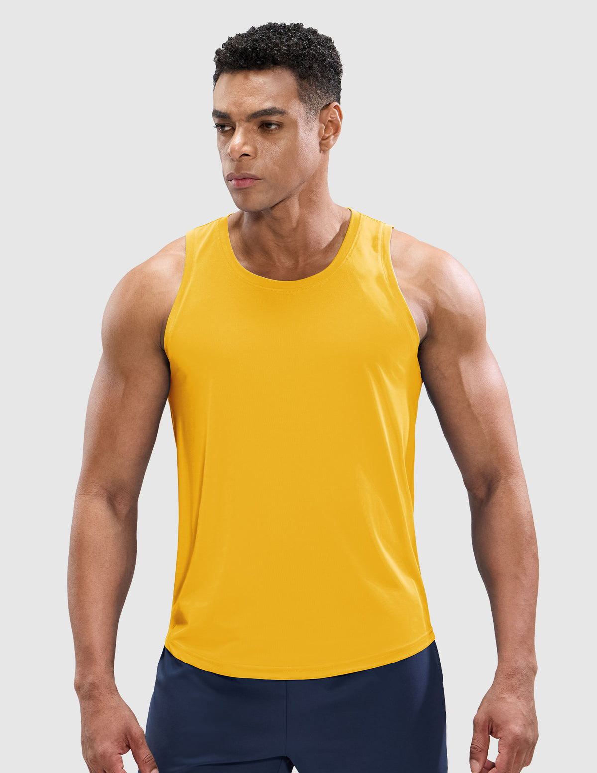 MIER Men’s Sleeveless Running Shirt Breathable and Sweat Wicking Men's Tank Top Yellow Orange / S