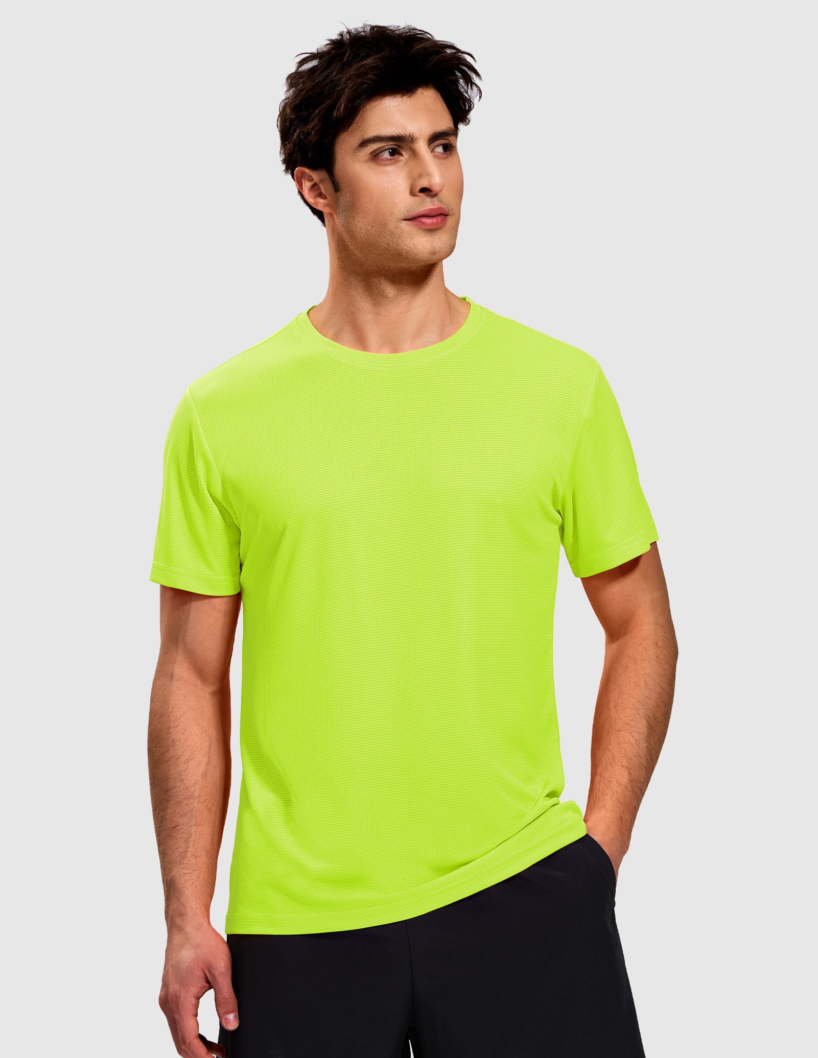 MIER Men's Running T-Shirt Dry Fit Workout Tee Men's Shirt Neon Yellow / S