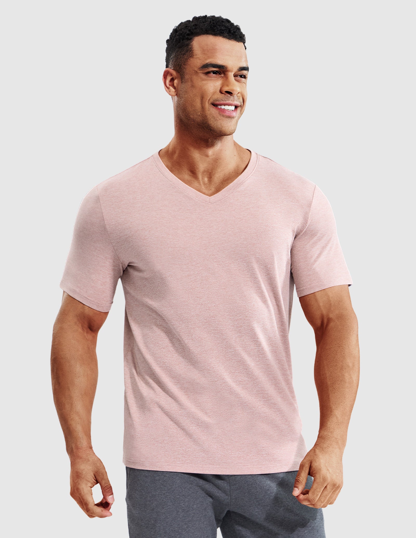 MIER Men’s Buttery Soft Dry Fit V-Neck Workout T-Shirt Men's Shirt Heather Pink / S