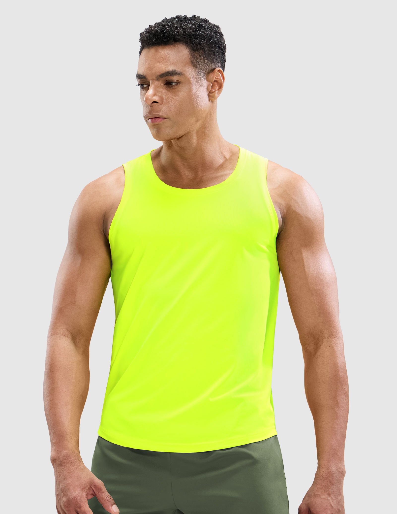 MIER Men’s Sleeveless Running Shirt Breathable and Sweat Wicking Men's Tank Top Lemon Green / S