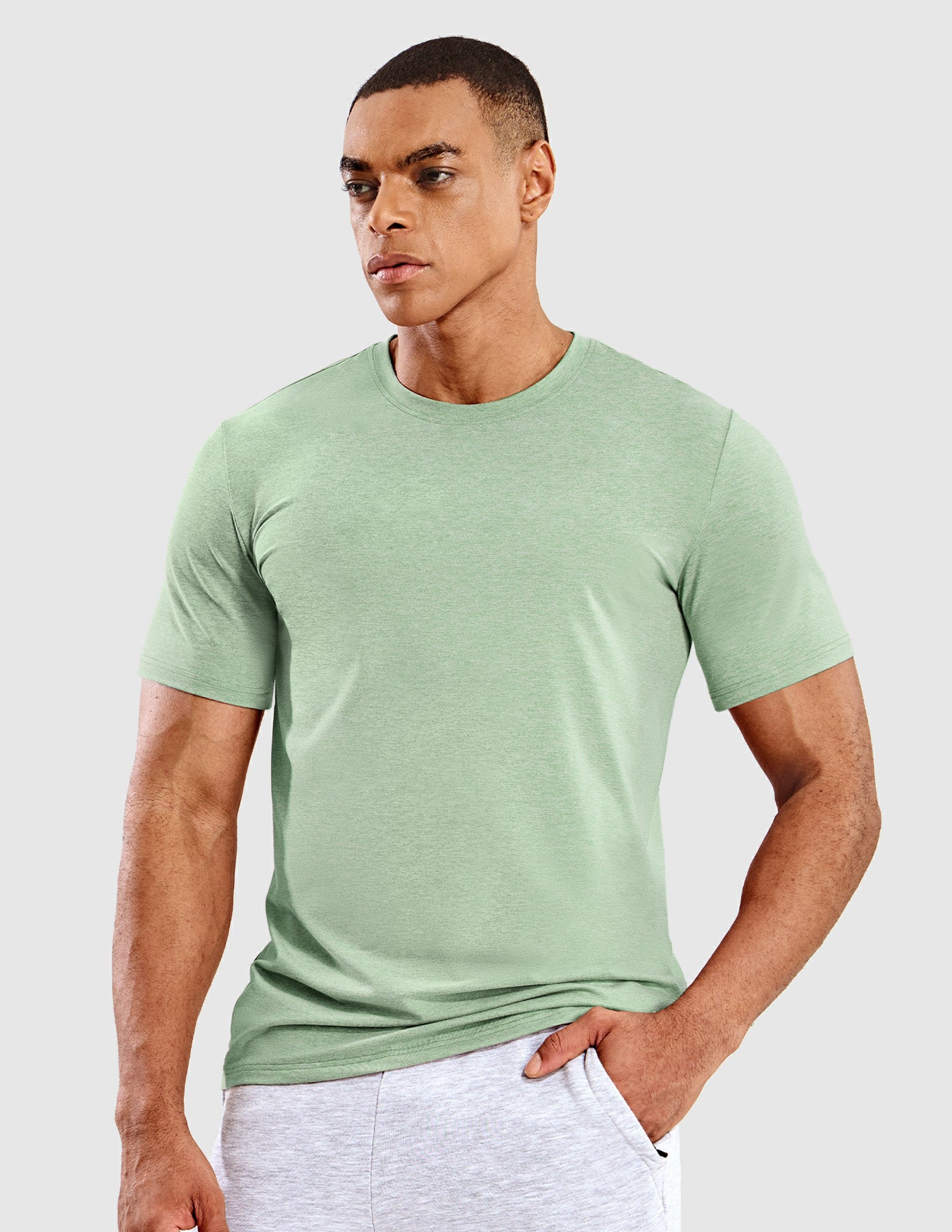 MIER Men’s Buttery Soft Short Sleeve Dry Fit Athletic T-Shirt Men's Shirt Heather Sage Green / S