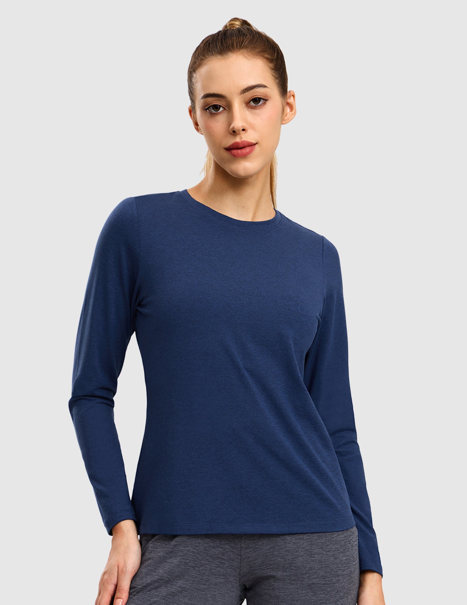 MIER Women’s Buttery Soft Long Sleeve Dry Fit Active T-Shirt Women Active Shirt Heather Navy / S