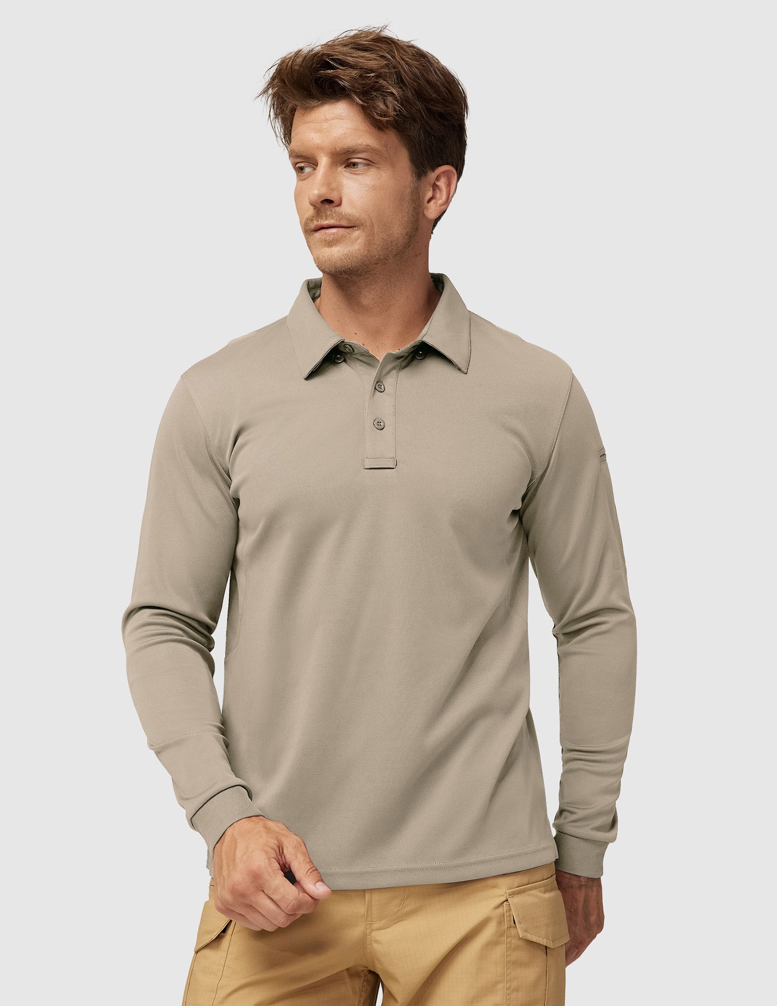 MIER Men’s Outdoor Tactical Long Sleeve Polo Shirts  Men Polo Khaki / S