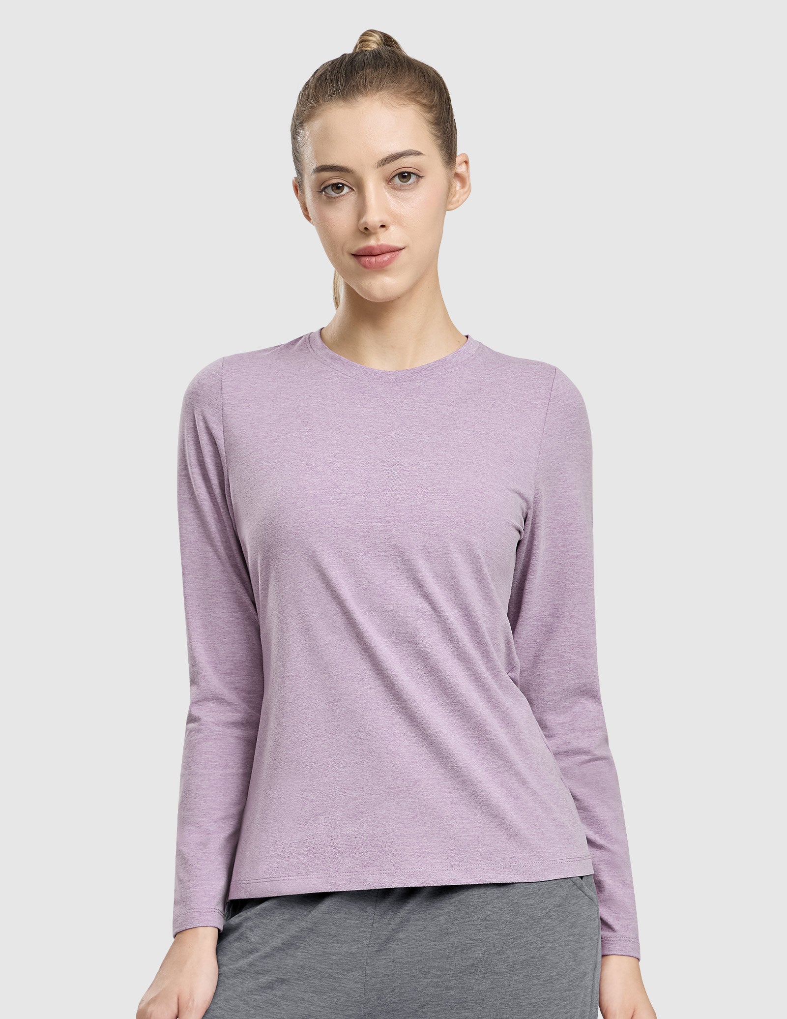 MIER Women’s Buttery Soft Long Sleeve Dry Fit Active T-Shirt Women Active Shirt Heather Lavender / S