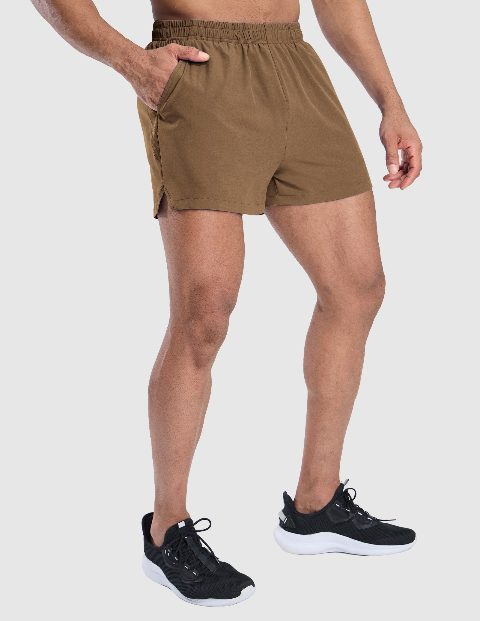 MIER Men's 3 Inch Running Shorts with Liner and Pockets Men's Shorts Brown / XS