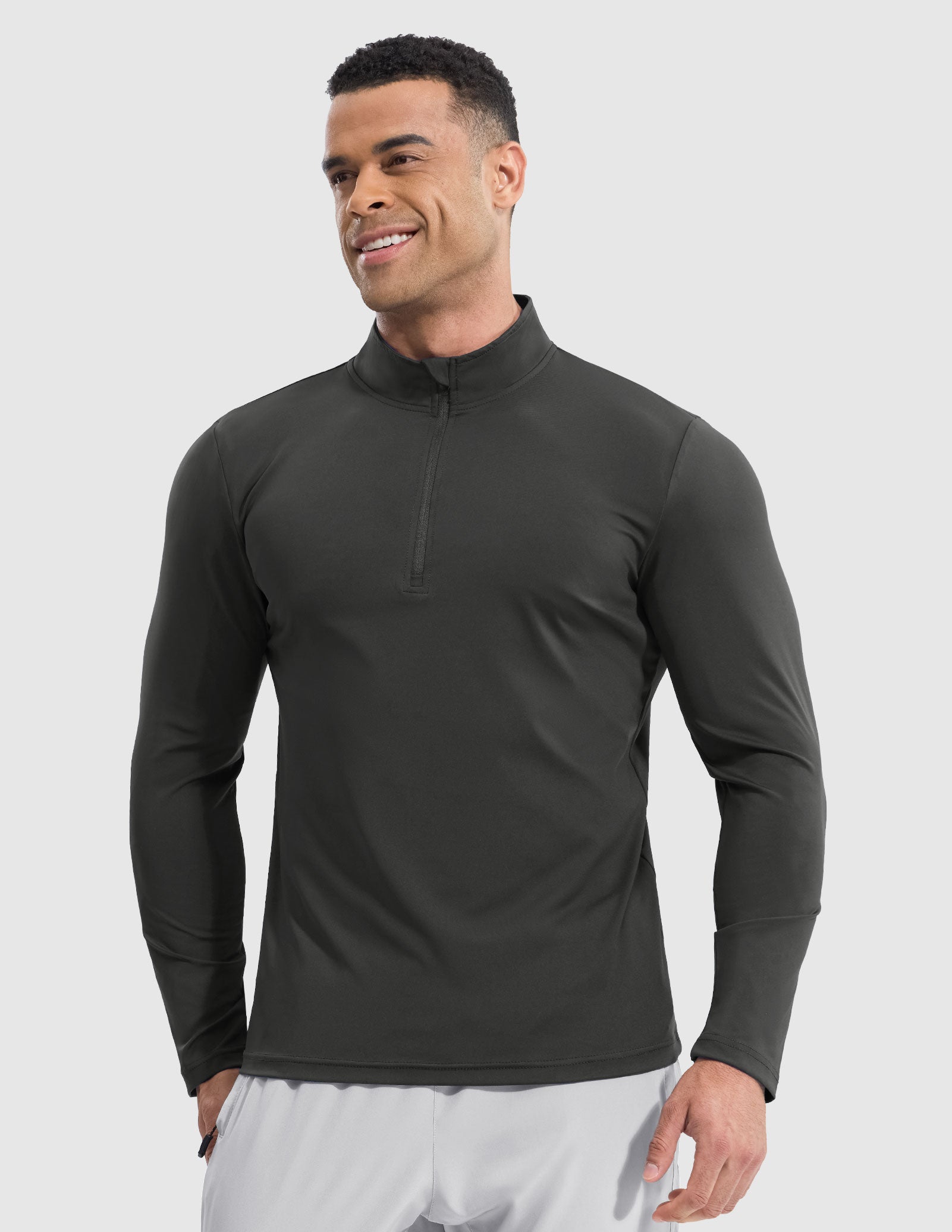 MIER Men’s Quarter Zip Running Long Sleeve, Quick Dry and Reflective Men's Shirt Dark Grey / S