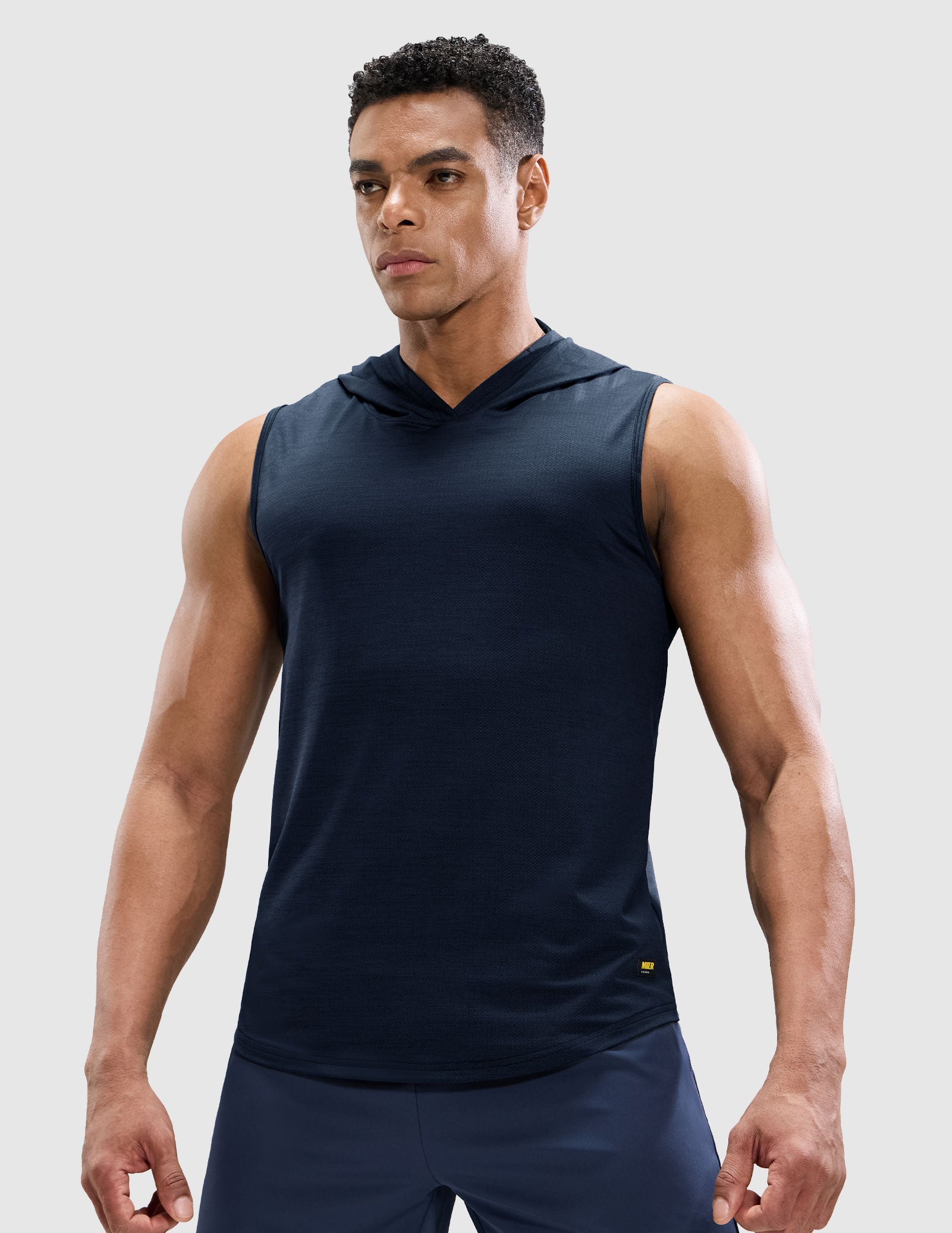 MIER Men's Sleeveless Tank Top with Hood Quick Dry Shirts Men's Sleeveless T-shirt Dark Blue / S