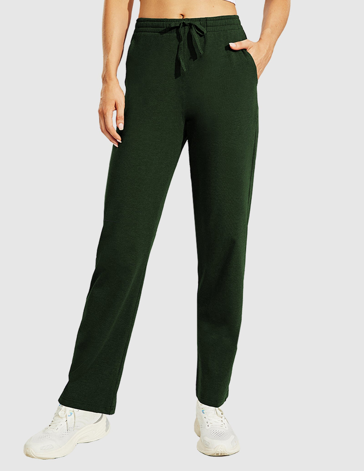 MIER Women's Cotton Sweatpants Casual Drawstring Pants Dark Green / XS