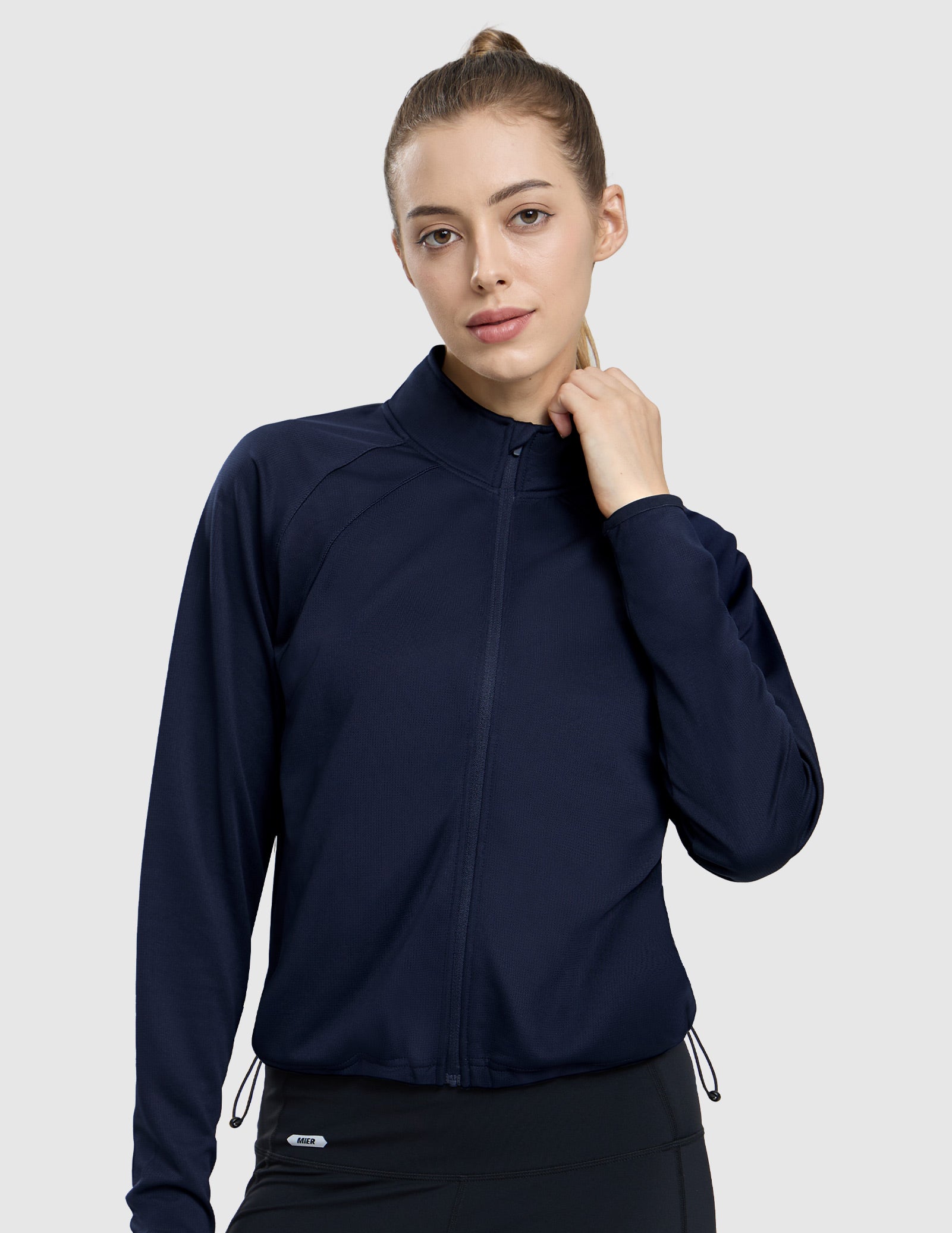 MIER Women's Lightweight Full Zip Hooded Performance Jacket Women Active Shirt Navy / XS