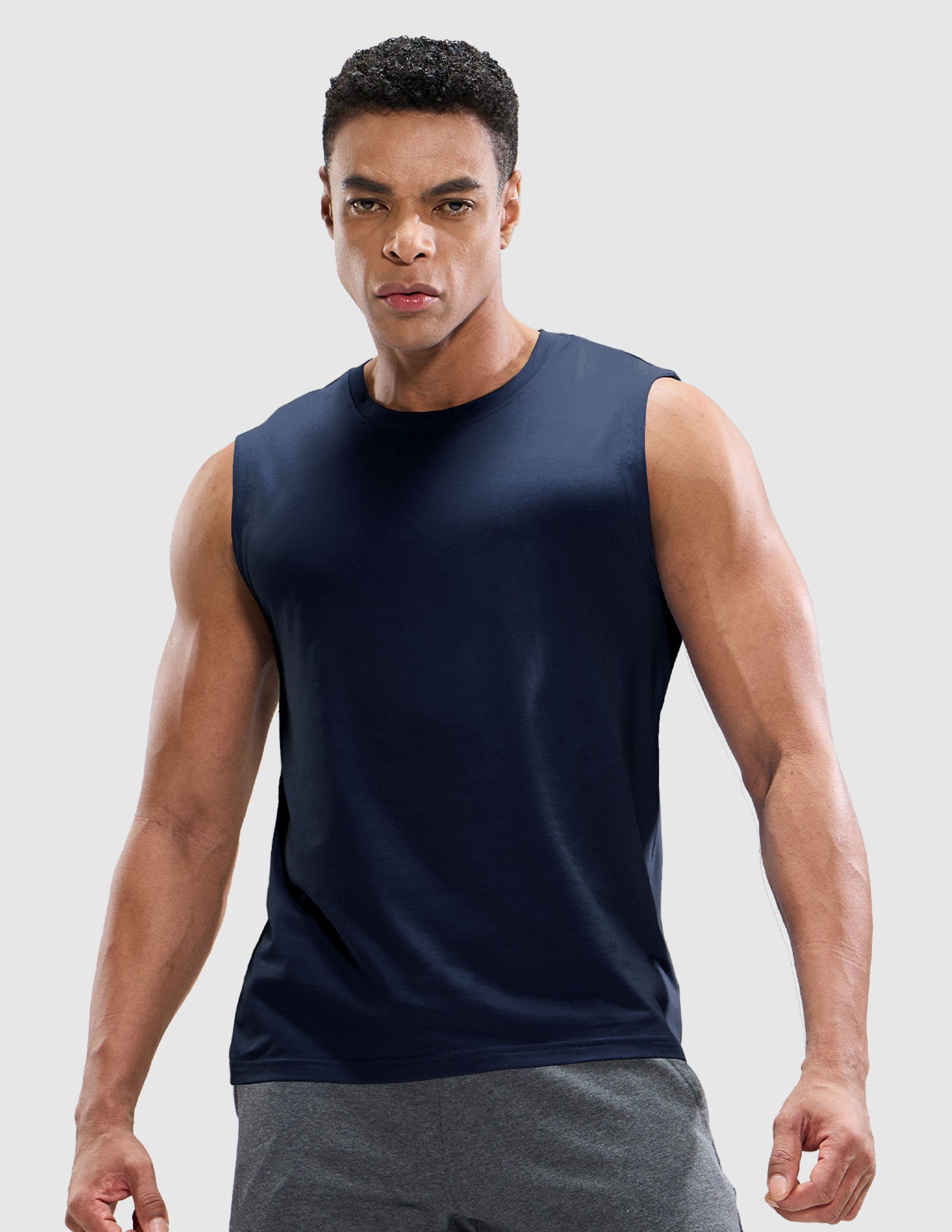 MIER Cotton Blend Running Tank for Men Stretchable and Moisture Wicking Men's Tank Top Navy / S