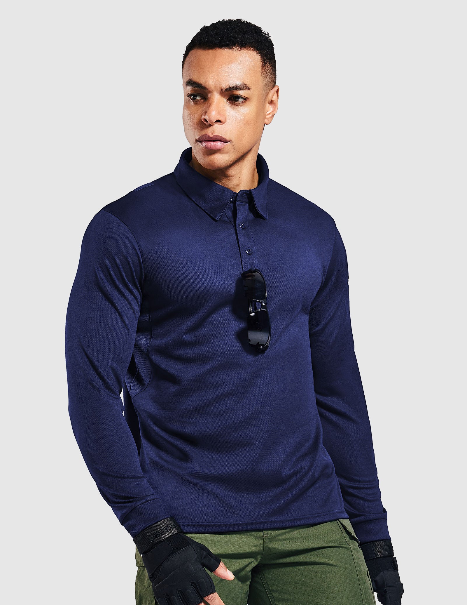 MIER Men’s Outdoor Tactical Long Sleeve Polo Shirts  Men Polo Navy / S