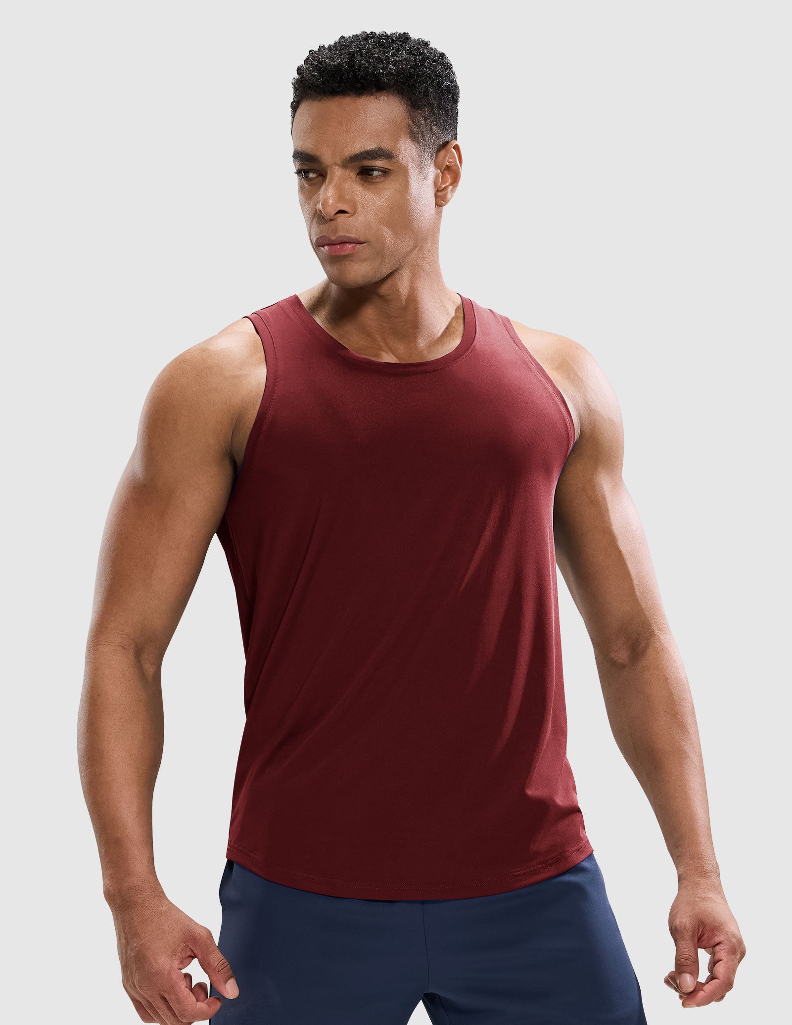 MIER Men’s Sleeveless Running Shirt Breathable and Sweat Wicking Men's Tank Top Wine / S