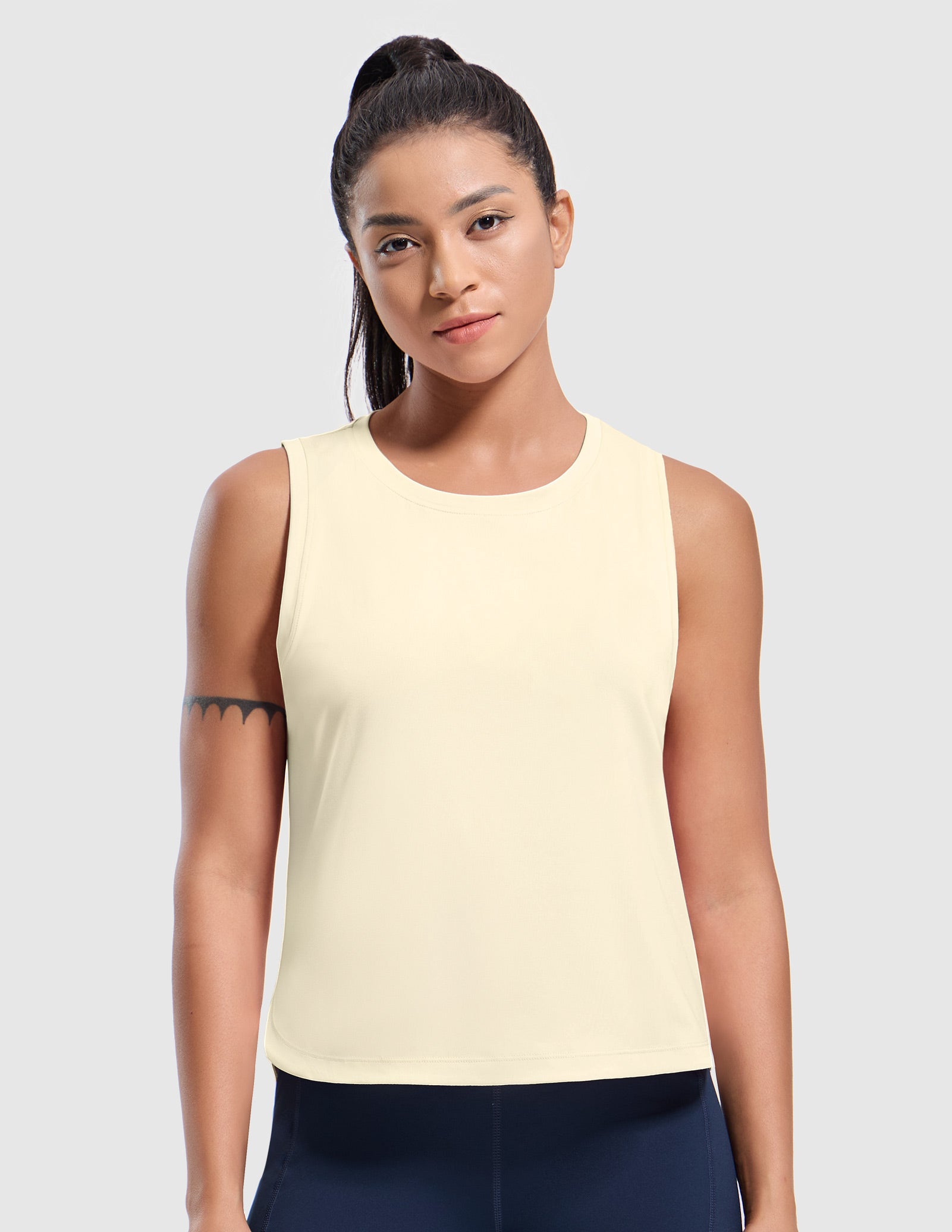 MIER Athletic Running Tank with Side Slits Breathable and Durable Women Tank Top Light Khaki / XS