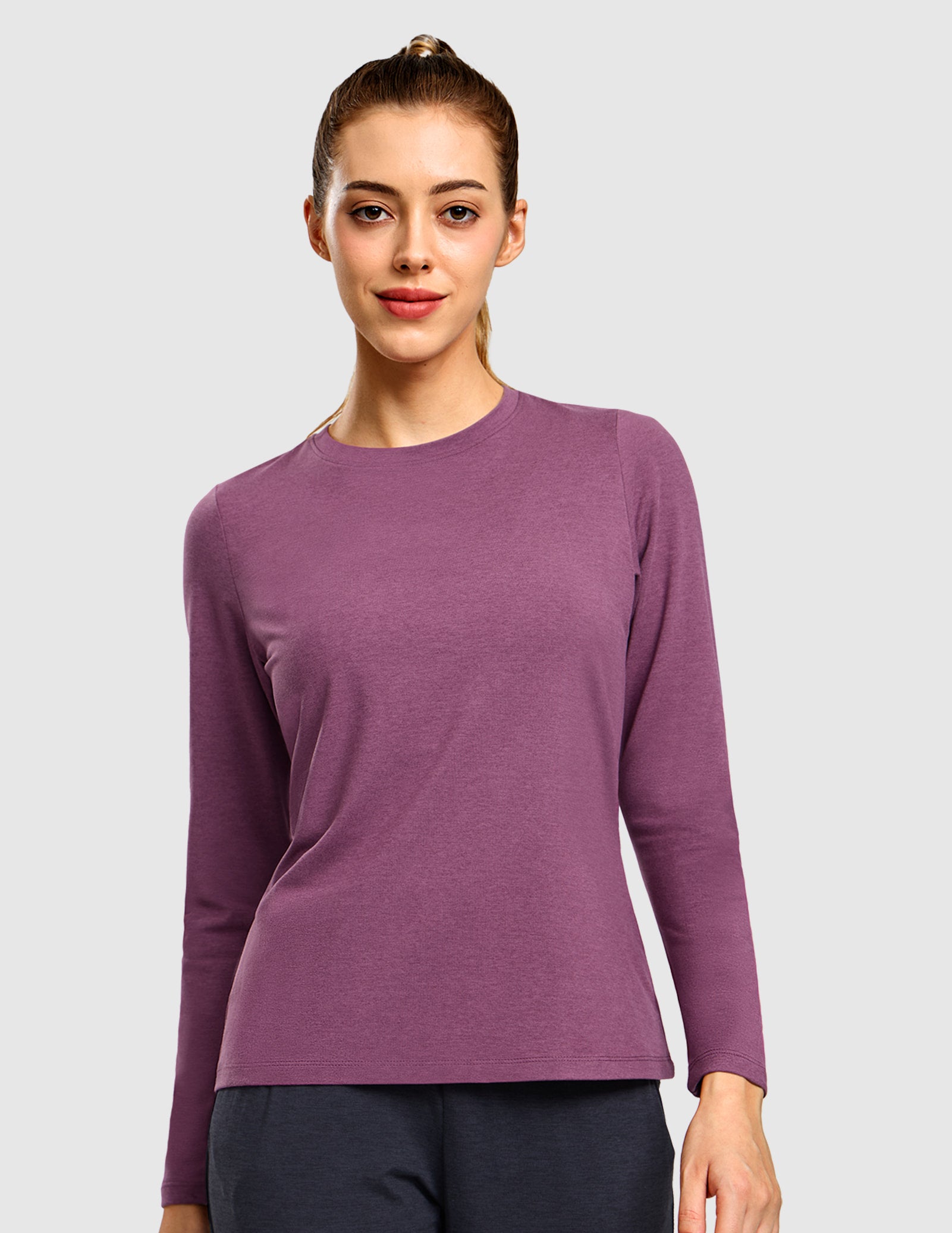 MIER Women’s Buttery Soft Long Sleeve Dry Fit Active T-Shirt Women Active Shirt Heather Plum / S