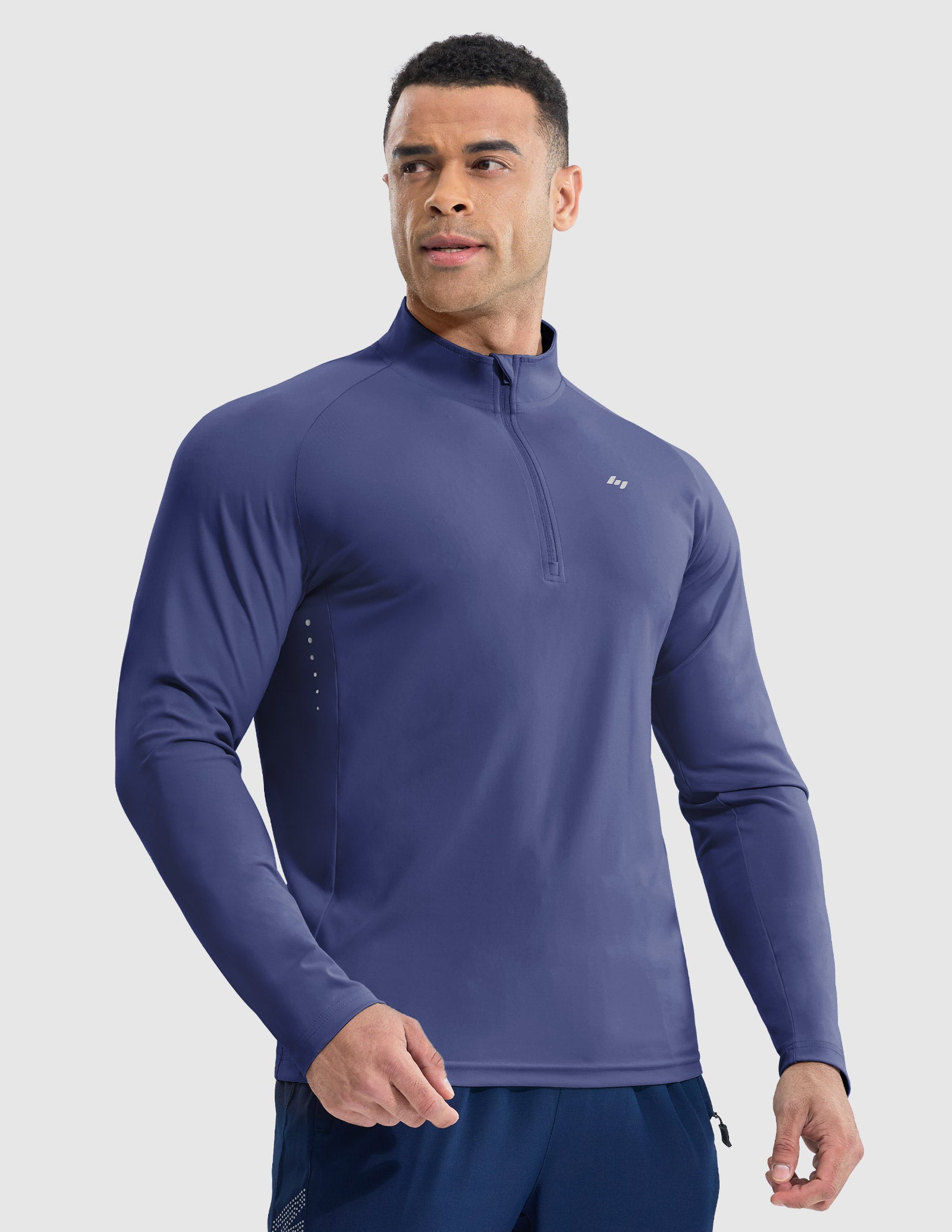 MIER Lightweight Quarter Zip Running Shirt, Breathable and Sun Protection Men's T-Shirts Dark Dusty Blue / S