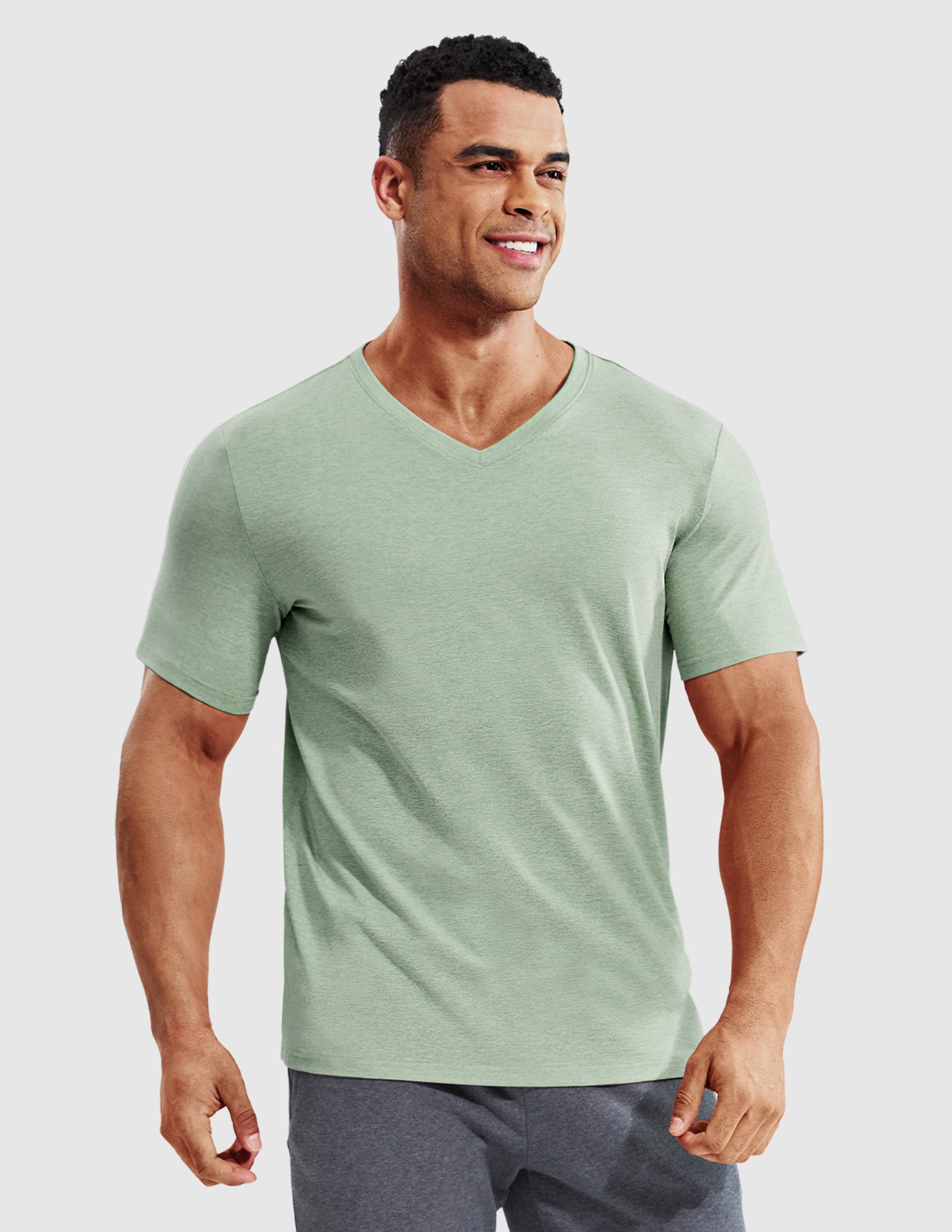 MIER Men’s Buttery Soft Dry Fit V-Neck Workout T-Shirt Men's Shirt Heather Sage Green / S