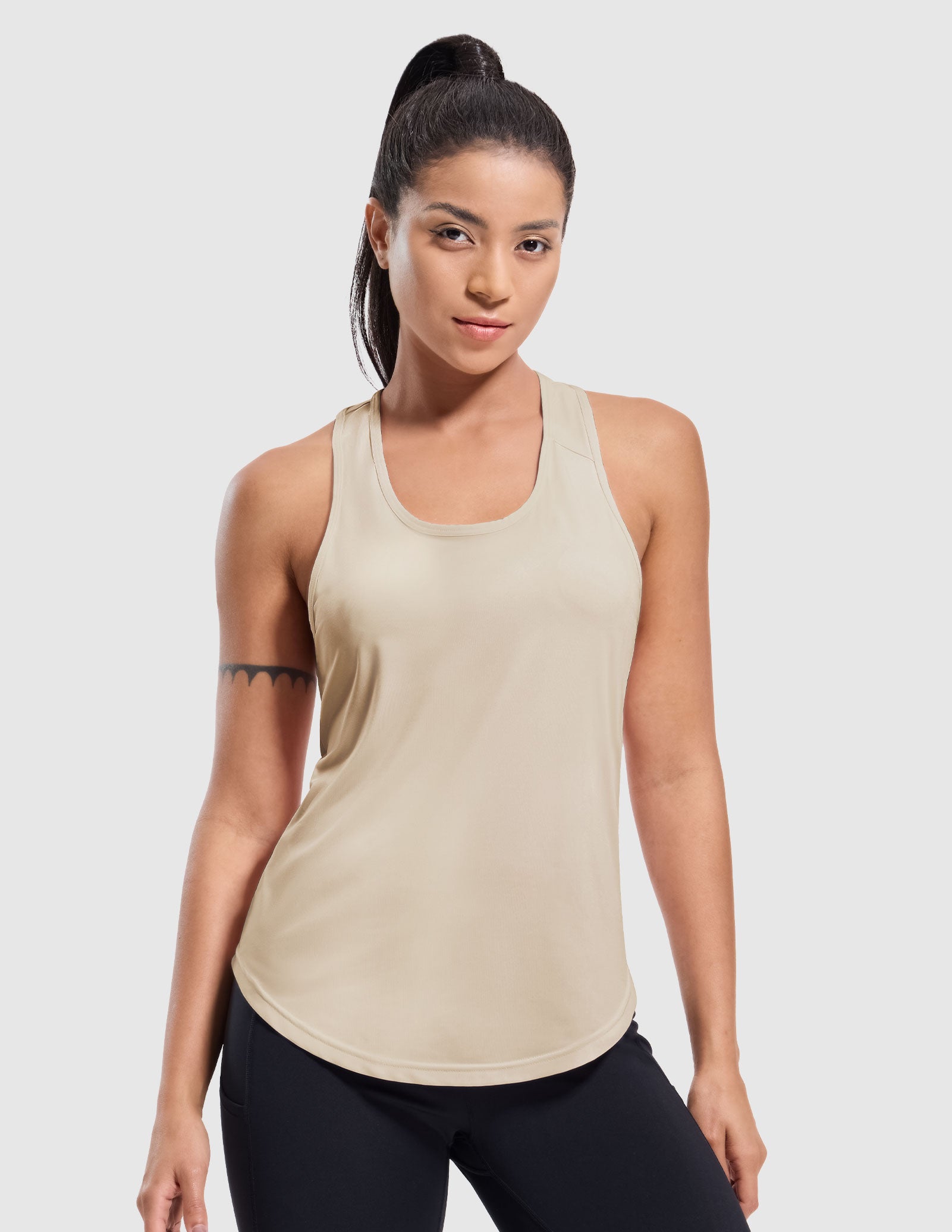 MIER Women's Sleeveless Tank with Open Back Perfect for Yoga and Running Women Tank Top Light Khaki / XS