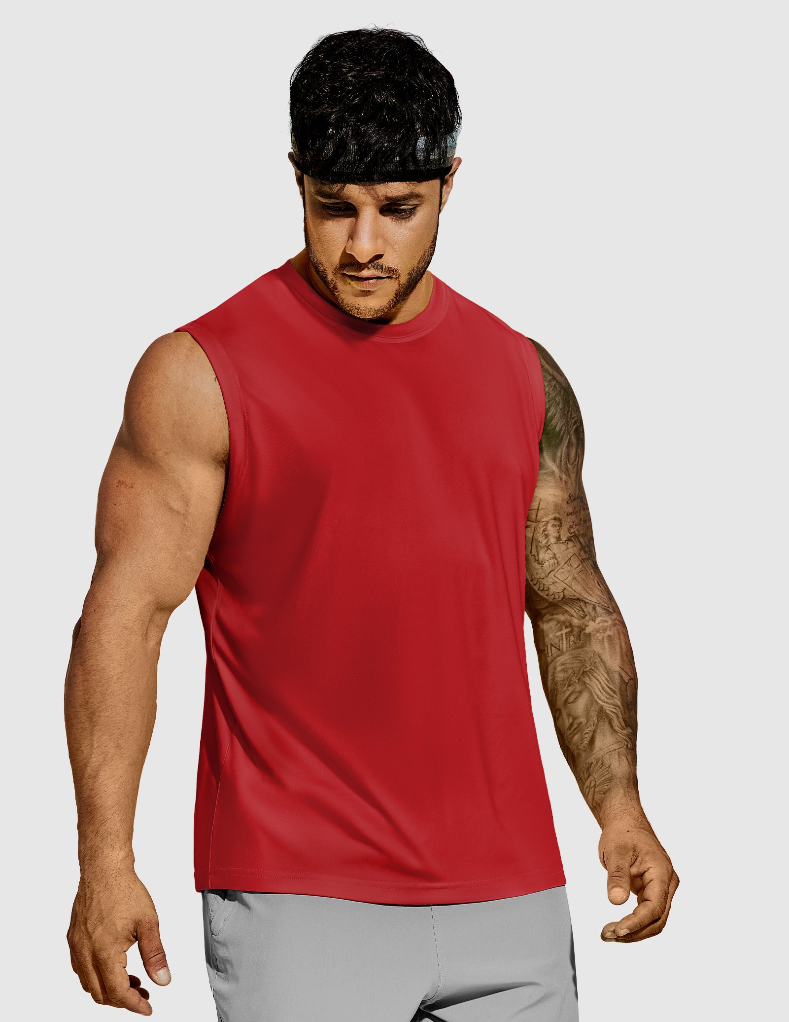 MIER Men’s Workout Tank Top Quick Dry UPF 50+ Sleeveless Gym Running Training Tee Men's Tank Top Red / S