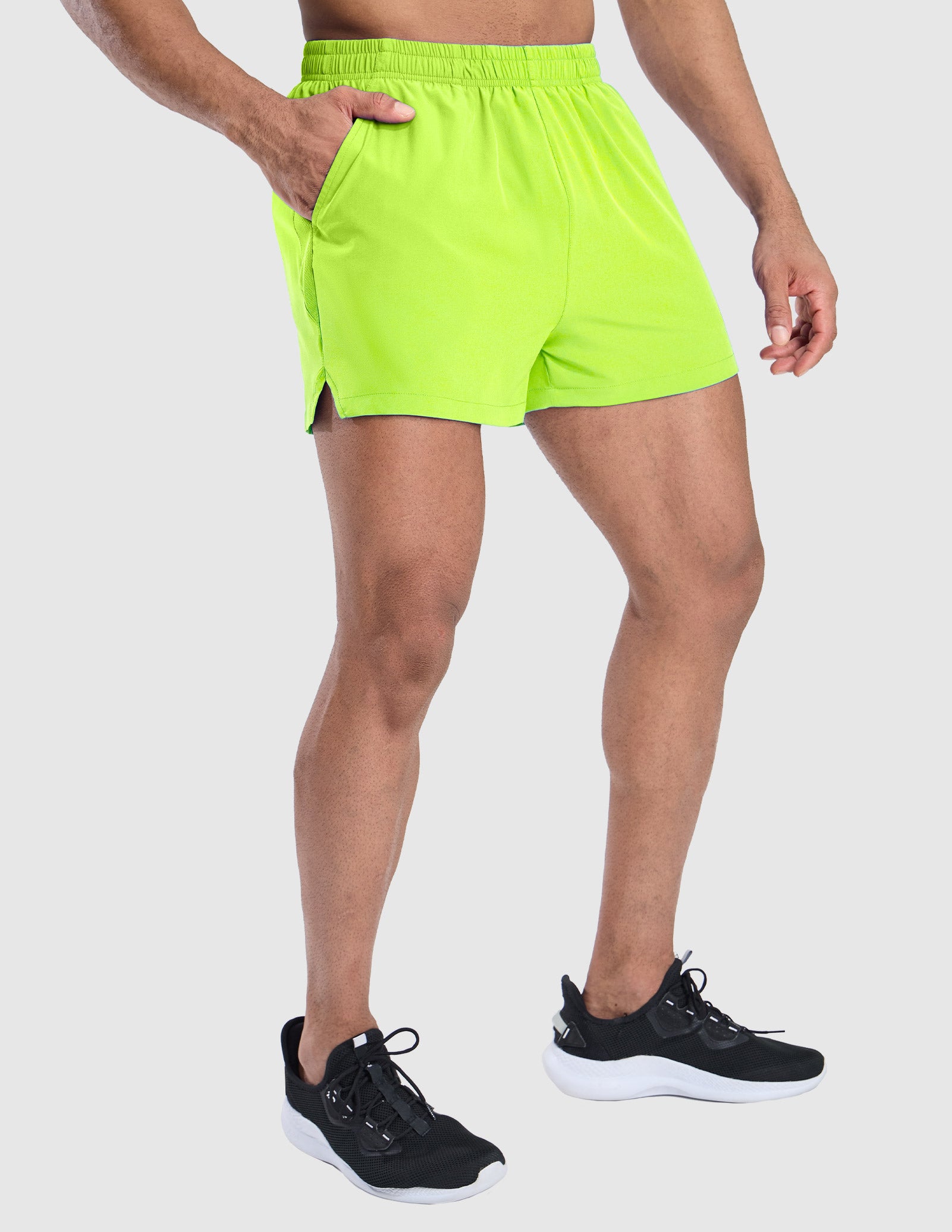 MIER Men's 3 Inch Running Shorts with Liner and Pockets Men's Shorts Neon Green / XS