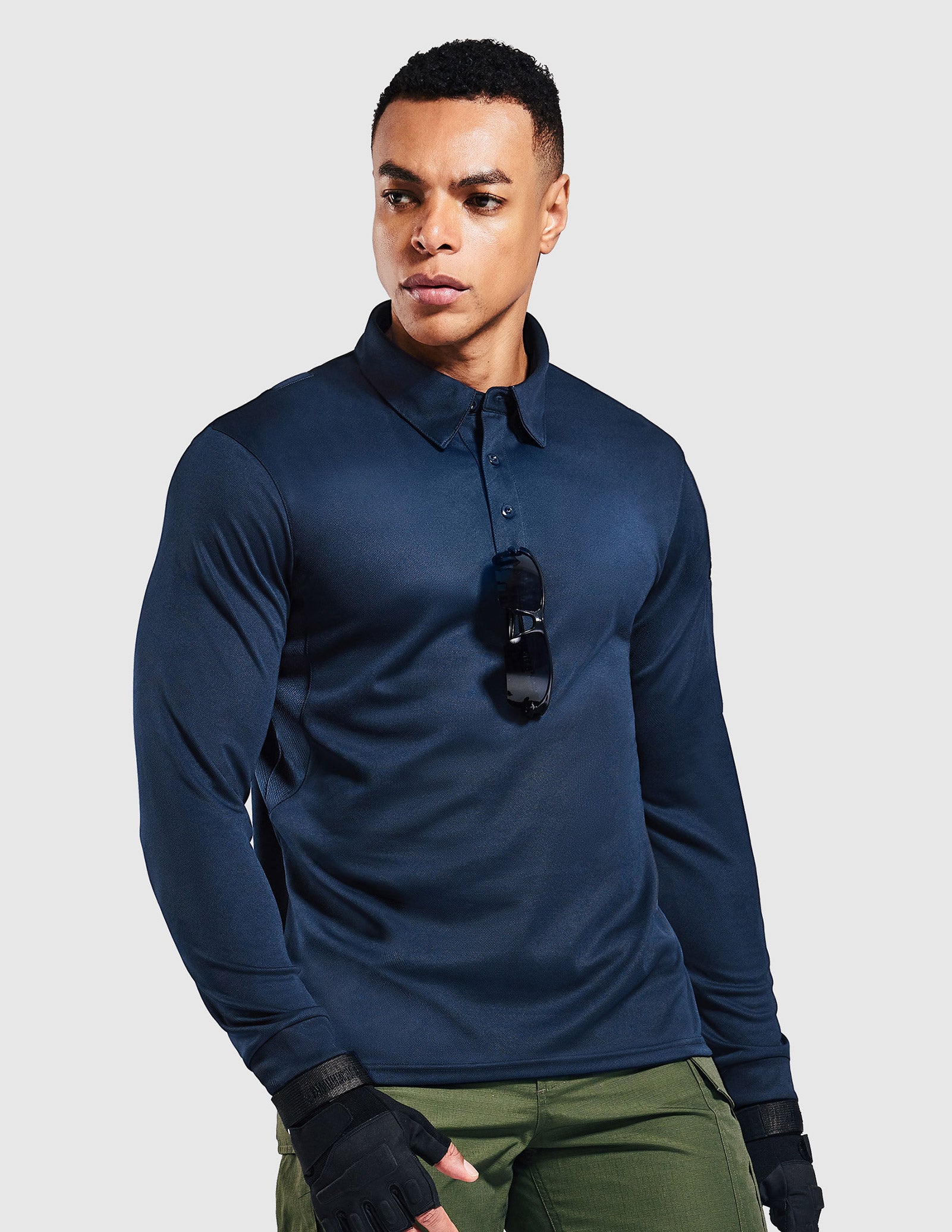 MIER Men’s Outdoor Tactical Long Sleeve Polo Shirts  Men Polo Dark Blue / S