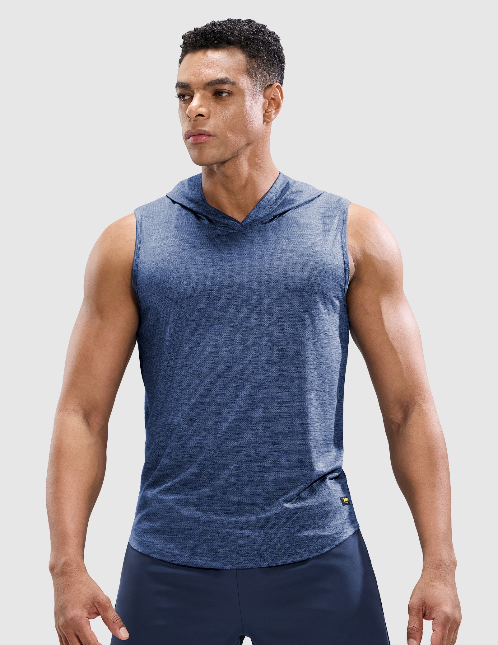 MIER Men's Sleeveless Tank Top with Hood Quick Dry Shirts Men's Sleeveless T-shirt Heather Space Blue / S