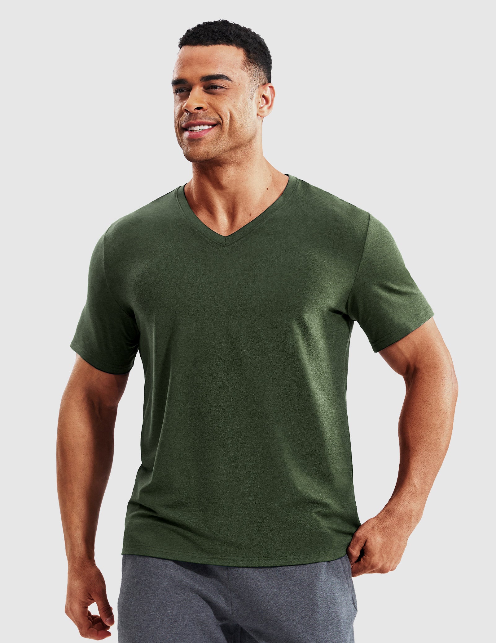 MIER Men’s Buttery Soft Dry Fit V-Neck Workout T-Shirt Men's Shirt Heather Dark Green / S