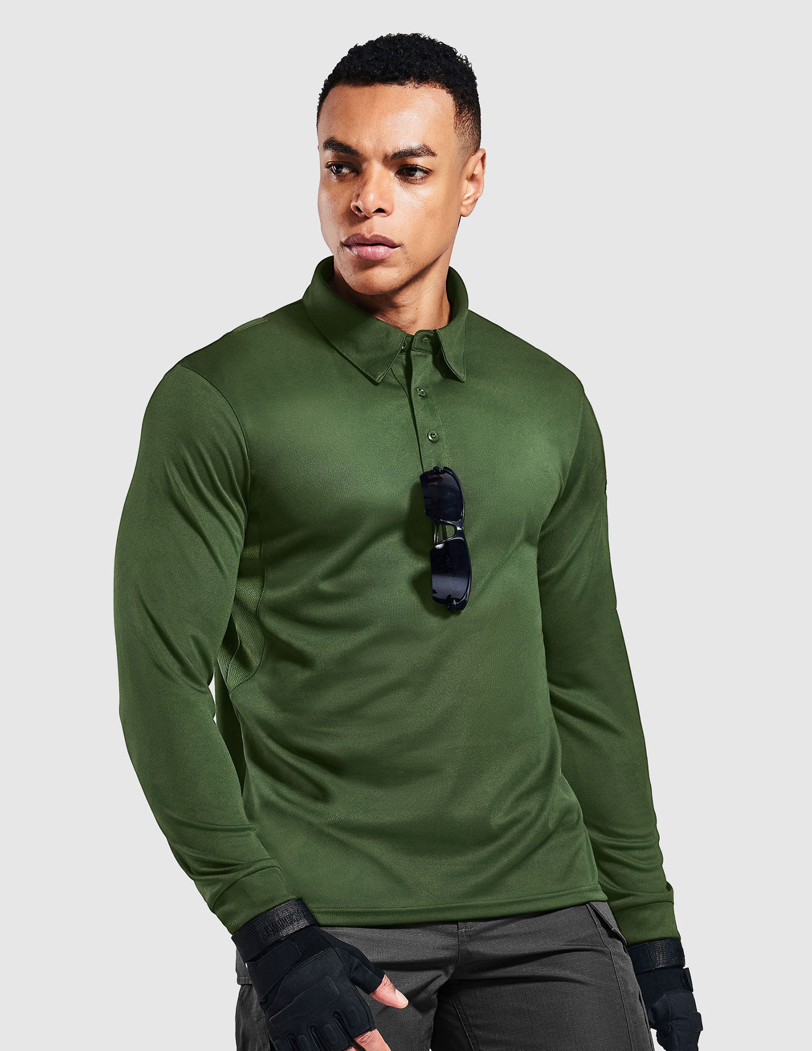 MIER Men’s Outdoor Tactical Long Sleeve Polo Shirts  Men Polo Olive Green / S