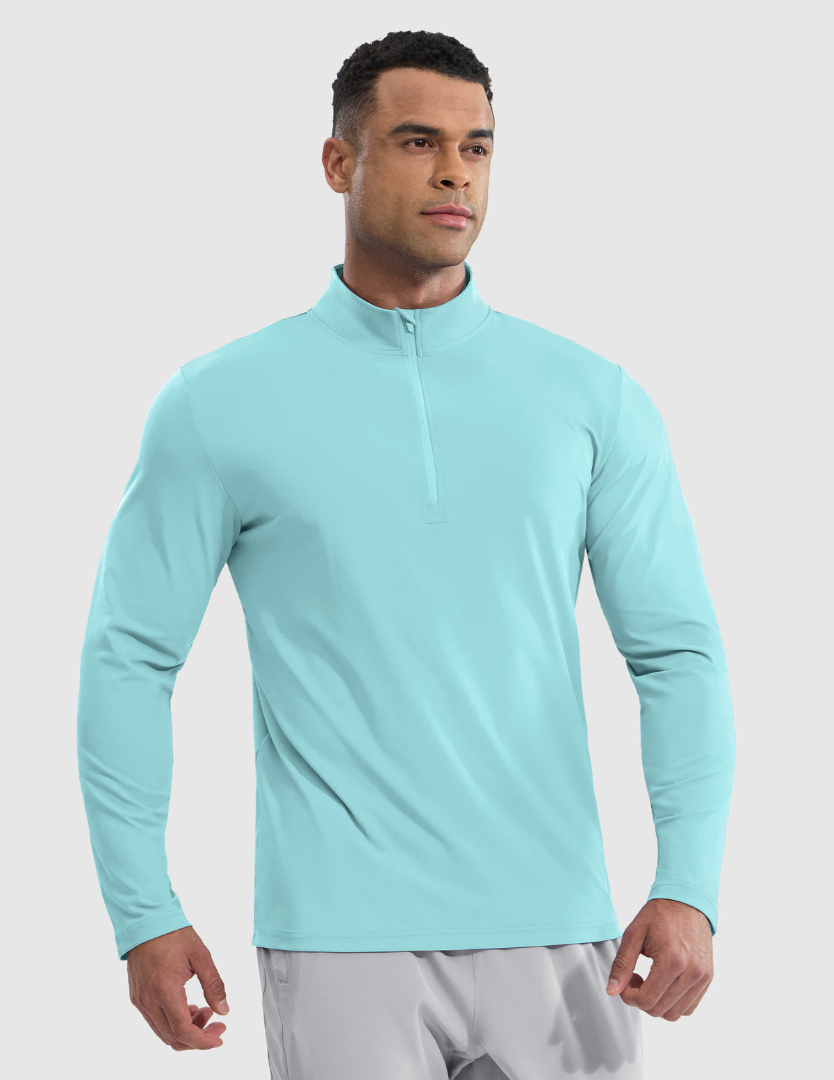 MIER Men’s Quarter Zip Running Long Sleeve, Quick Dry and Reflective Men's Shirt Light Green / S