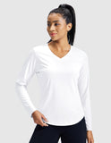 MIER Women’s Long Sleeve Workout Top UPF 50+ V-Neck Dry Fit Running Shirt Women Active Shirt White / XS