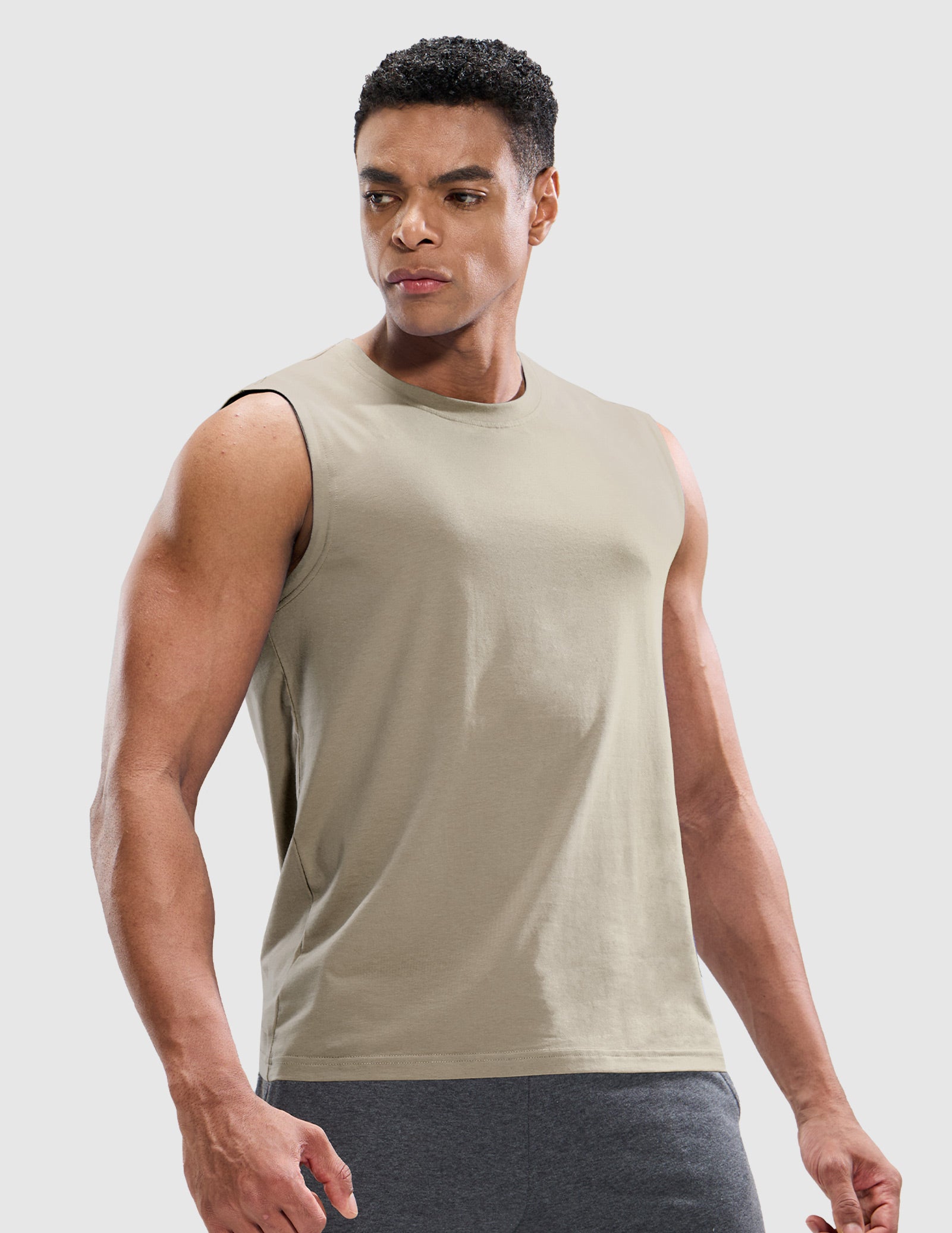 MIER Cotton Blend Running Tank for Men Stretchable and Moisture Wicking Men's Tank Top Light Khaki / S