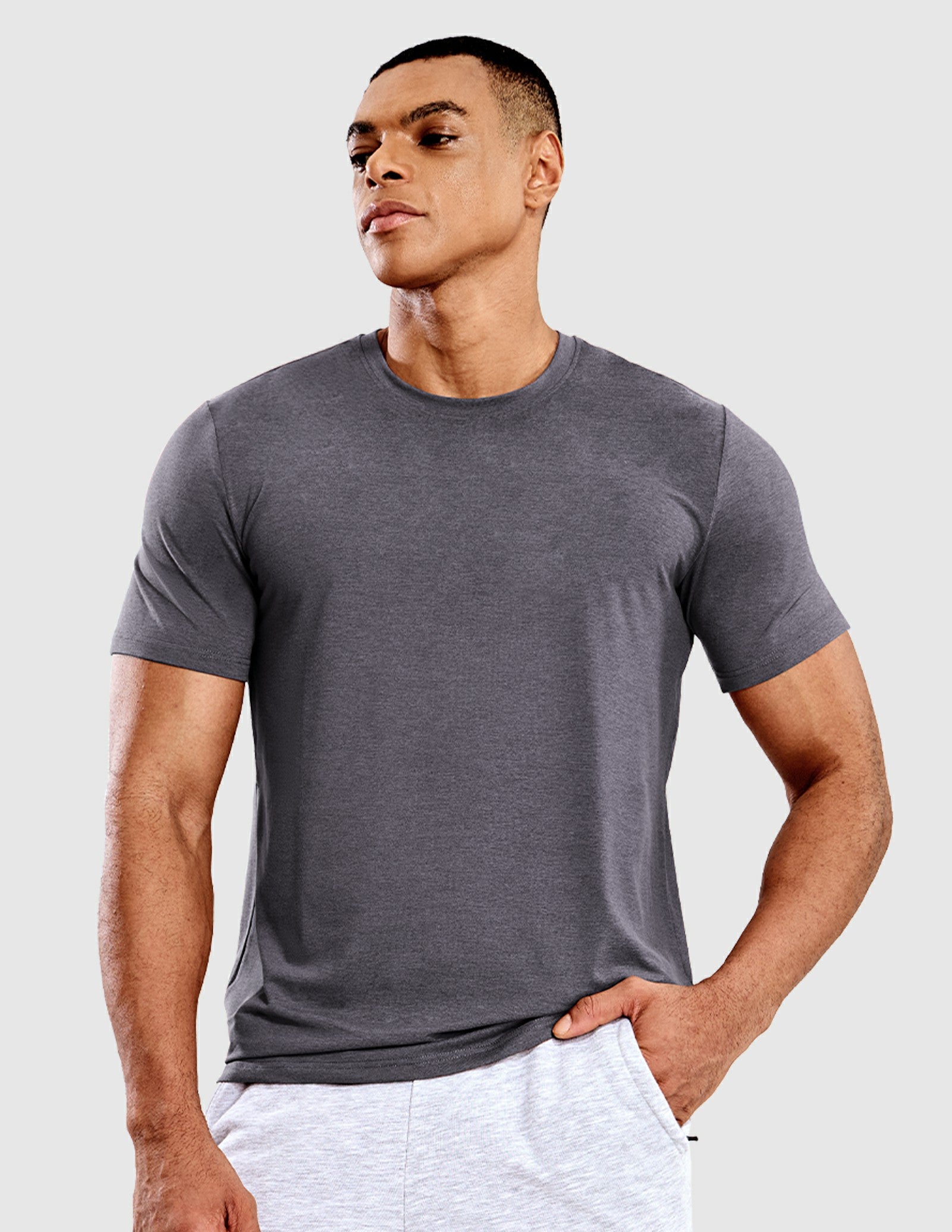 MIER Men’s Buttery Soft Short Sleeve Dry Fit Athletic T-Shirt Men's Shirt Heather Charcoal / S