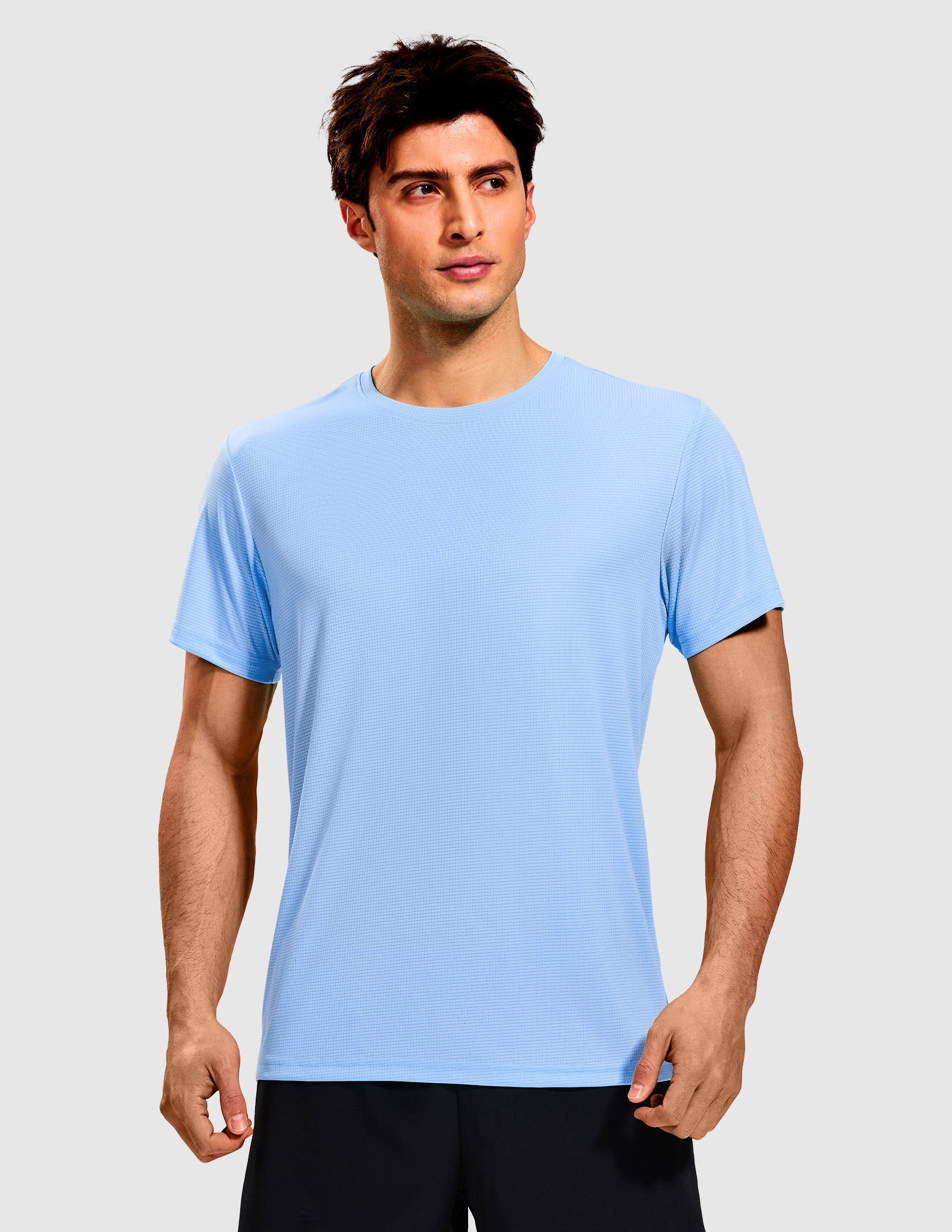 MIER Men's Running T-Shirt Dry Fit Workout Tee Men's Shirt Light Blue / S