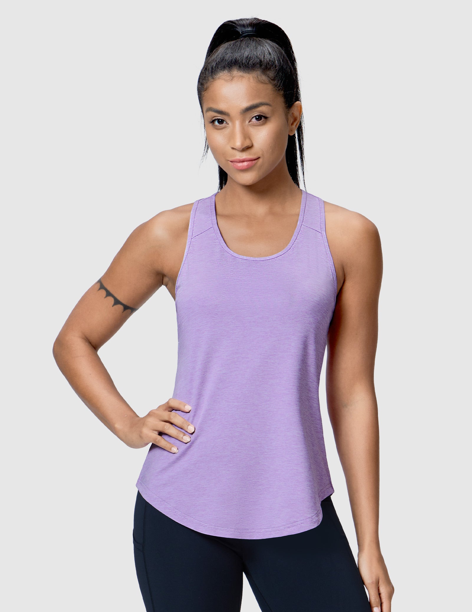 MIER Women's Sleeveless Tank with Open Back Perfect for Running Women Tank Top Heather Lavender / XS