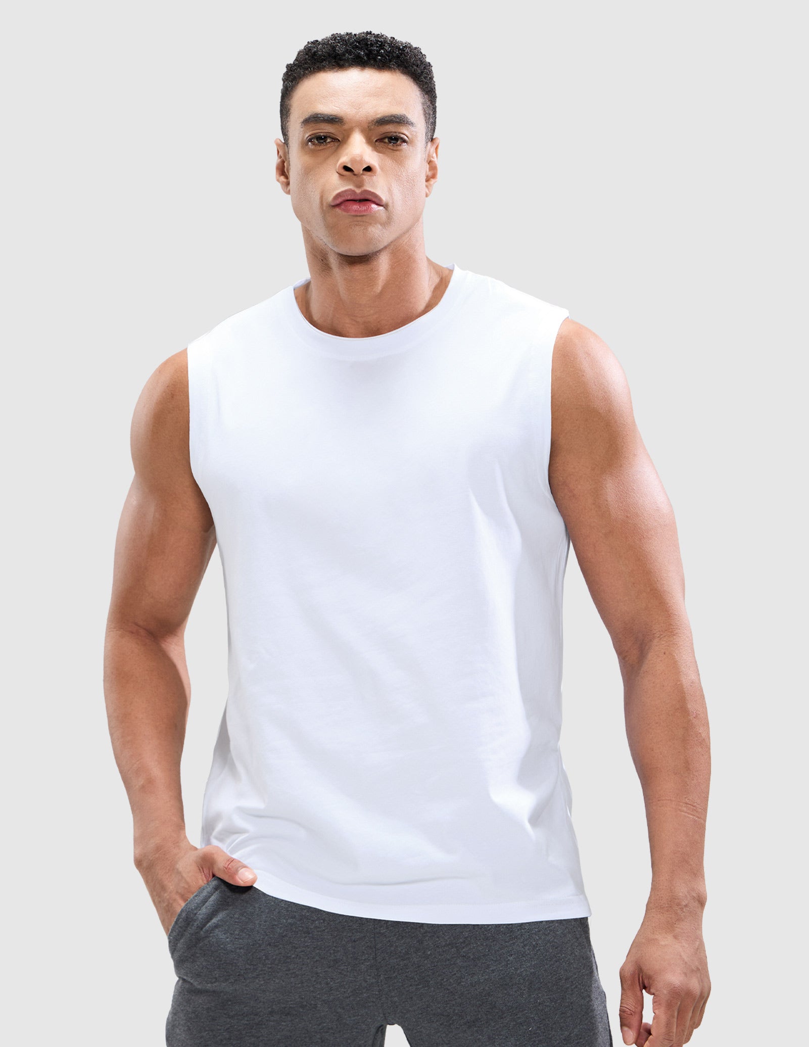 MIER Cotton Blend Running Tank for Men Stretchable and Moisture Wicking Men's Tank Top White / S