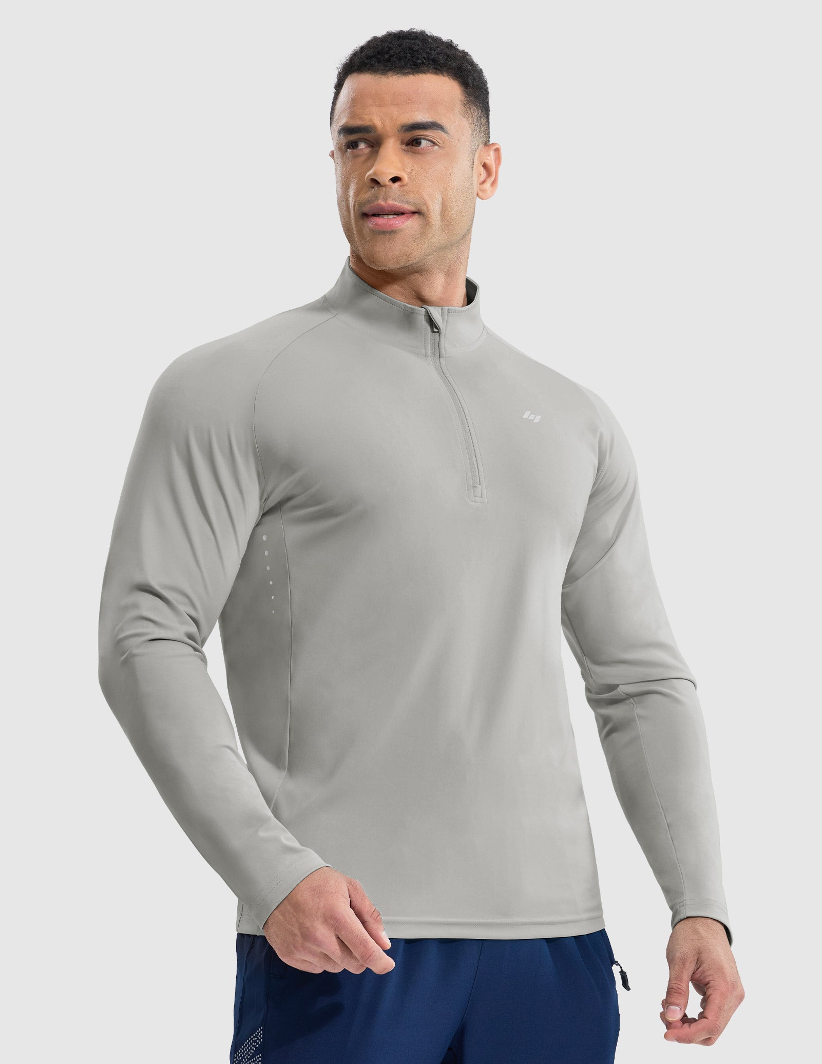 MIER Lightweight Quarter Zip Running Shirt, Breathable and Sun Protection Men's T-Shirts Light Grey / S