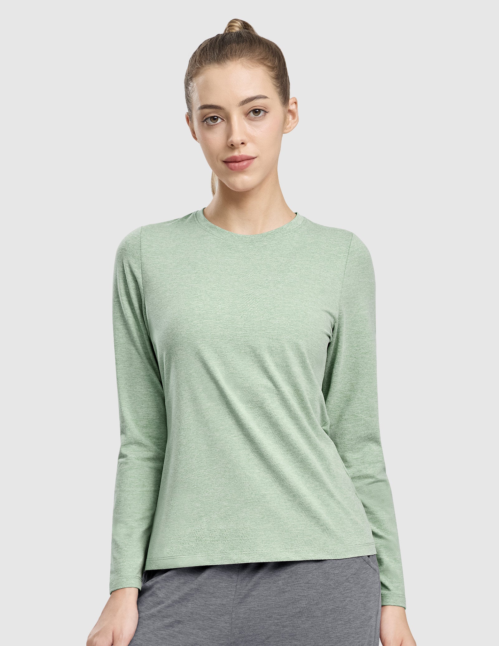 MIER Women’s Buttery Soft Long Sleeve Dry Fit Active T-Shirt Women Active Shirt Heather Sage Green / S