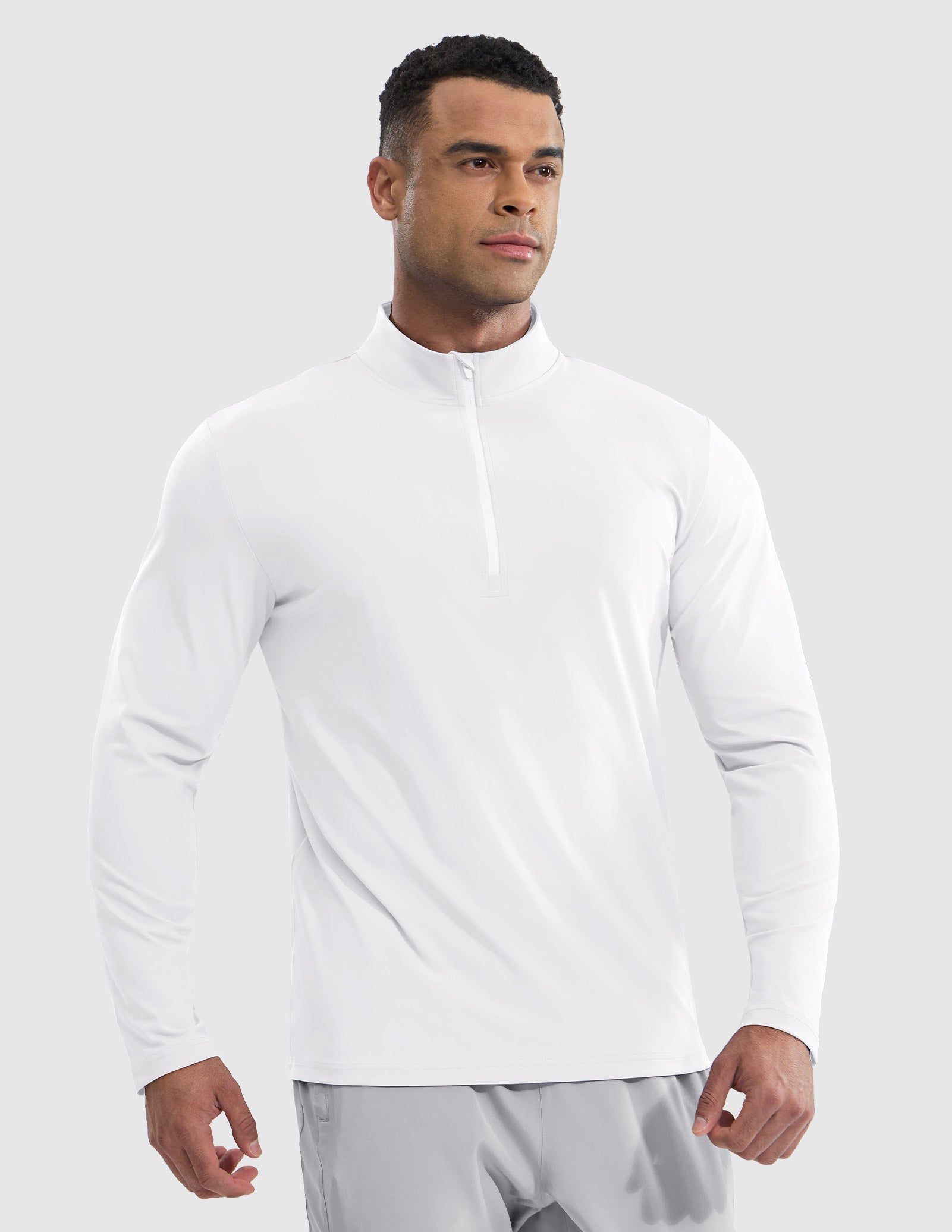 MIER Men’s Quarter Zip Running Long Sleeve, Quick Dry and Reflective Men's Shirt White / S