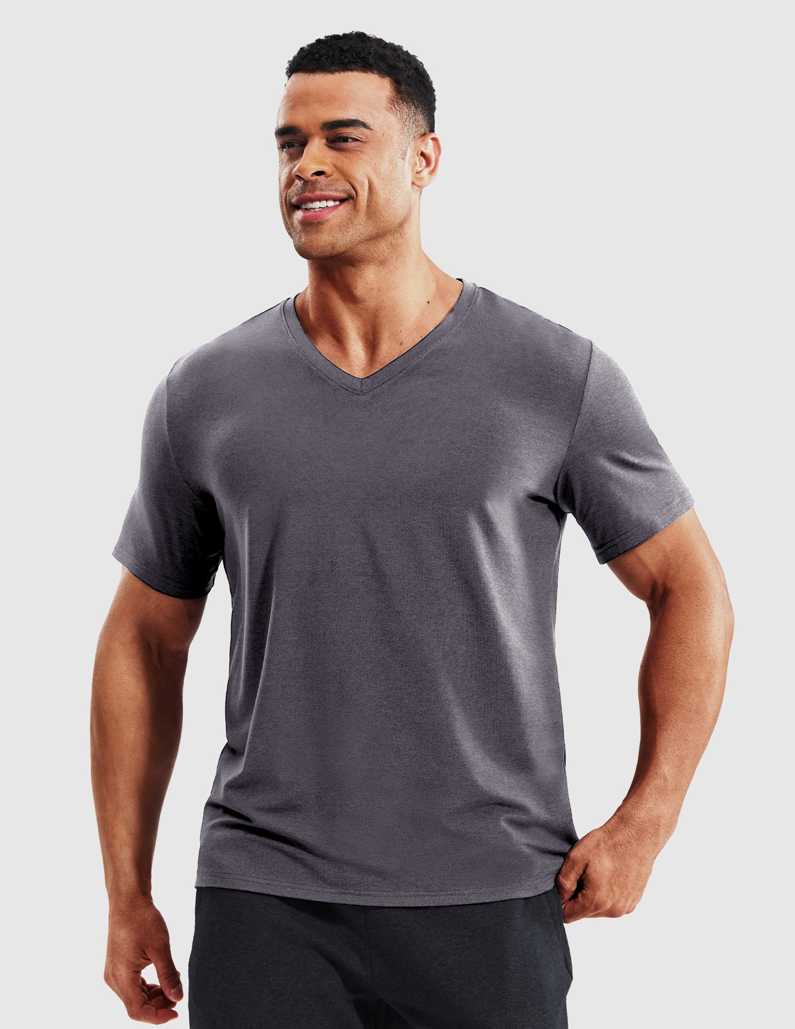 MIER Men’s Buttery Soft Dry Fit V-Neck Workout T-Shirt Men's Shirt Heather Charcoal / S