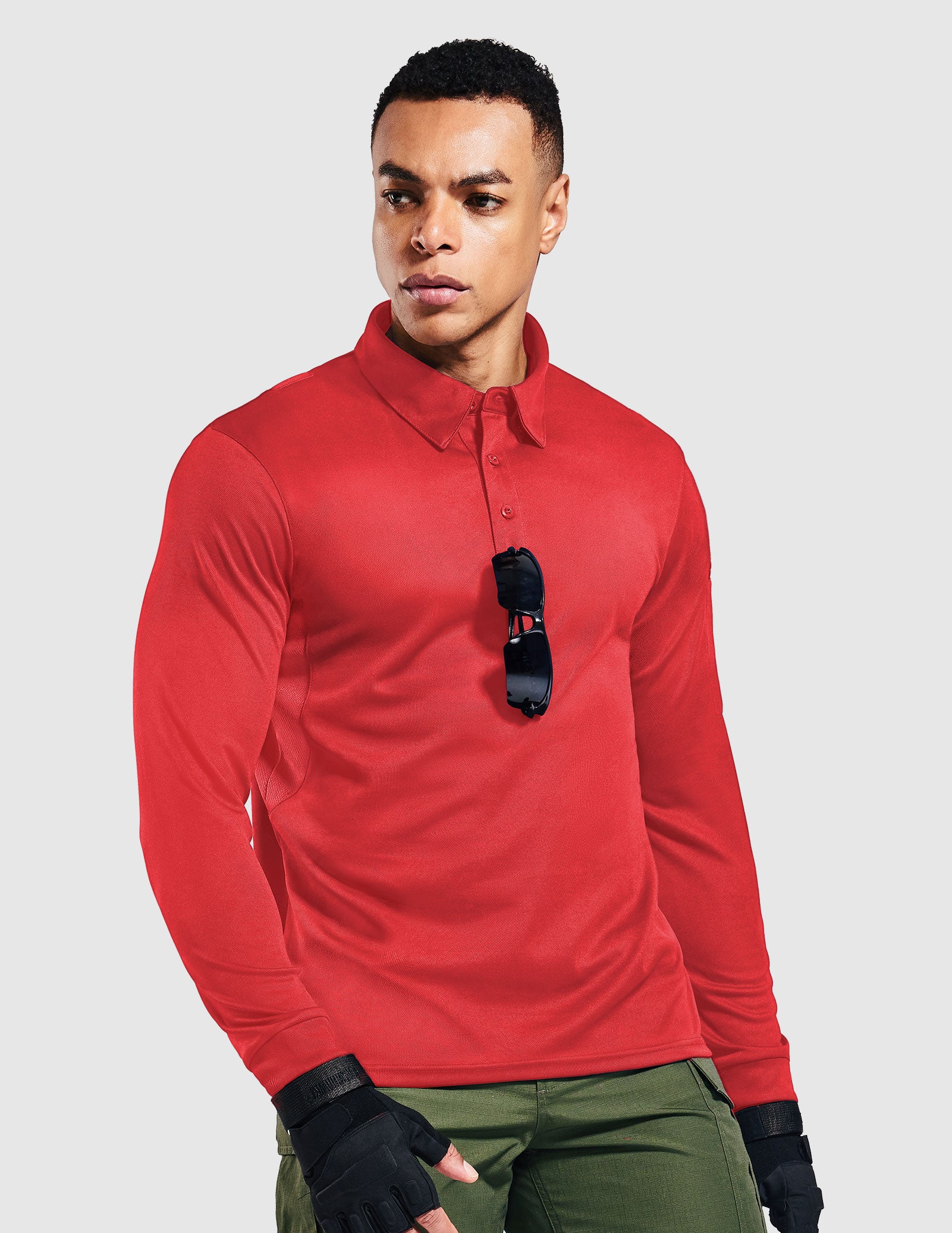 MIER Men’s Outdoor Tactical Long Sleeve Polo Shirts  Men Polo Red / S