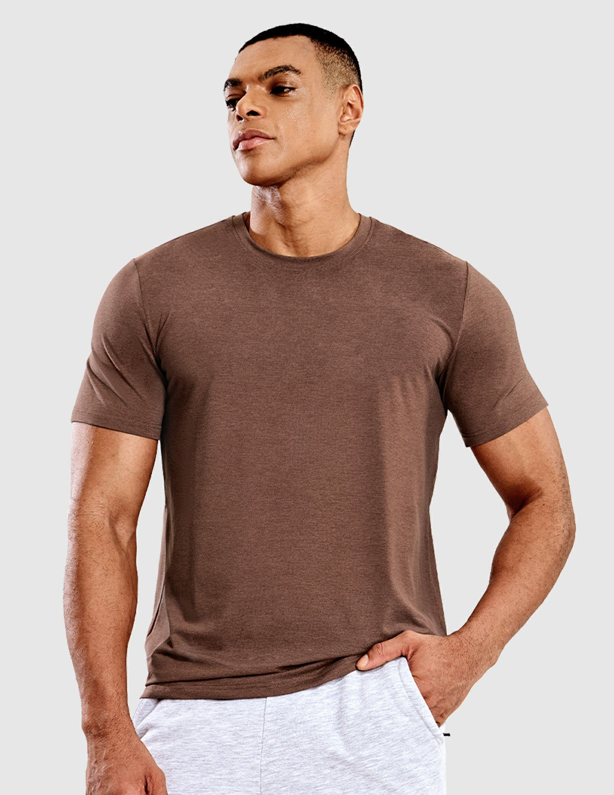 MIER Men’s Buttery Soft Short Sleeve Dry Fit Athletic T-Shirt Men's Shirt Heather Brown / S