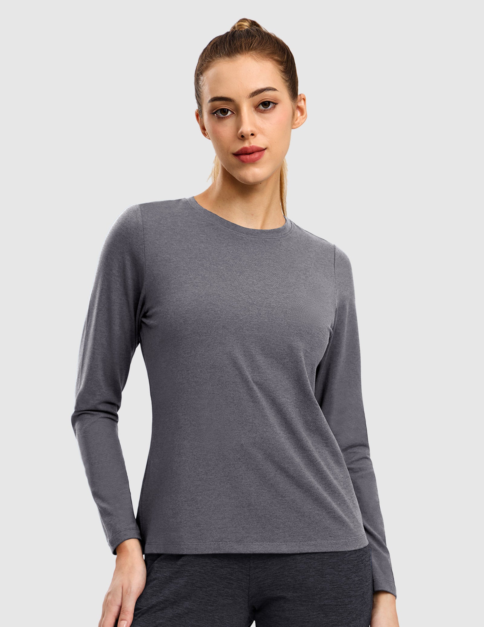 MIER Women’s Buttery Soft Long Sleeve Dry Fit Active T-Shirt Women Active Shirt Heather Charcoal / S