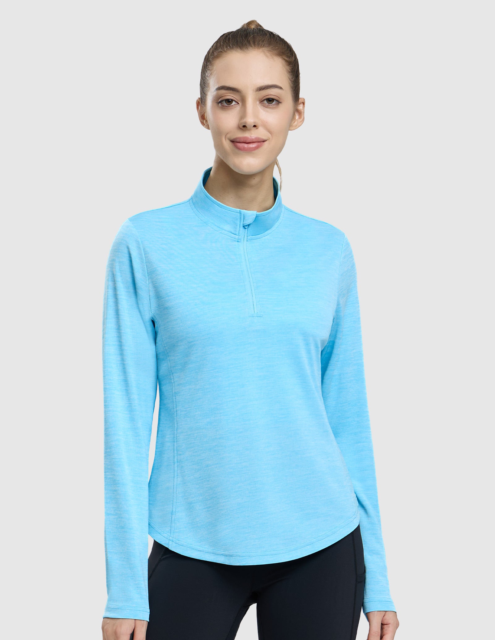 MIER Women's Quarter Zip Long Sleeve Running Shirt with UPF 50+ Women Active Shirt Sky Blue / XS